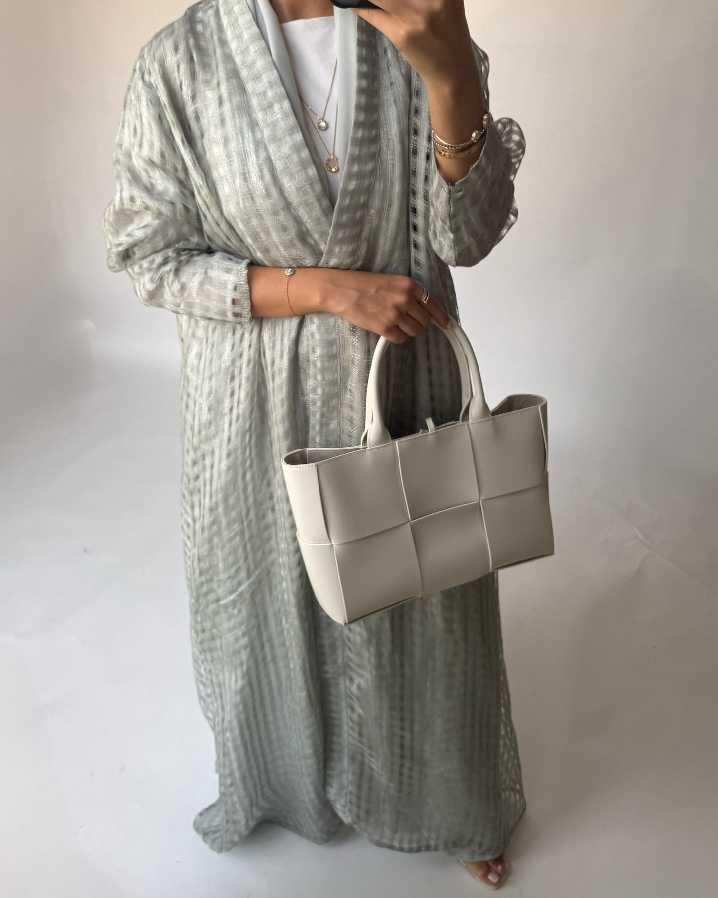 A450 - Gray A-Cut Linen Checkered Summery Daily Abaya