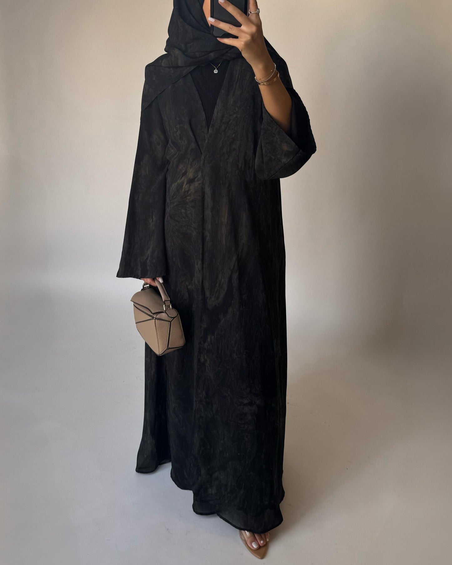 A452 - Black/Brown Pattern Summery A-CUT Abaya