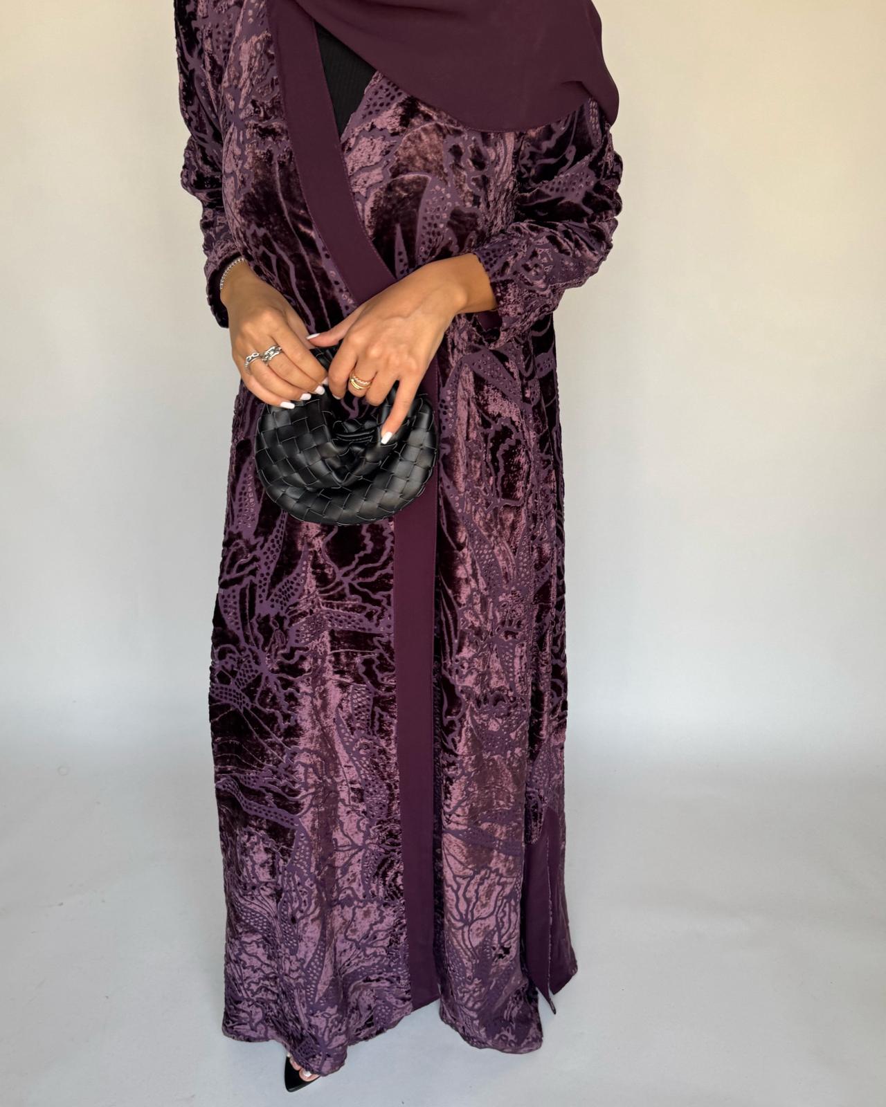 A480 - Purple Pattern Velvet Abaya