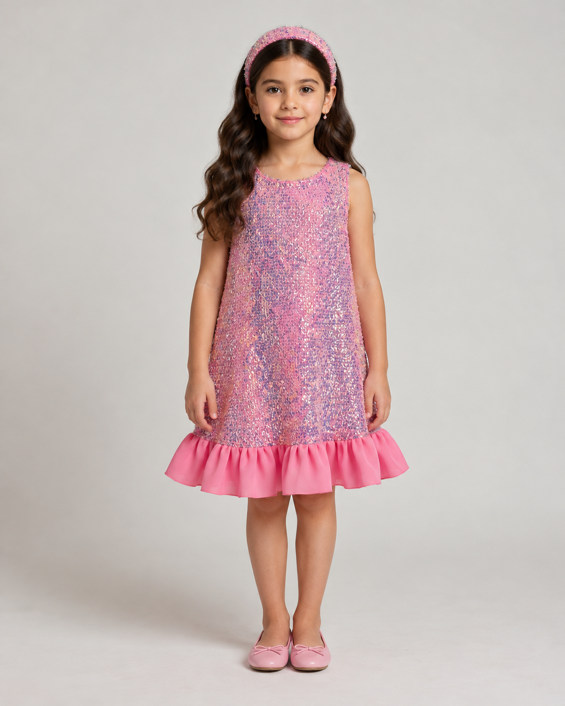 A659 - KIDS Pink Sparkle Dress & Matching Head Band