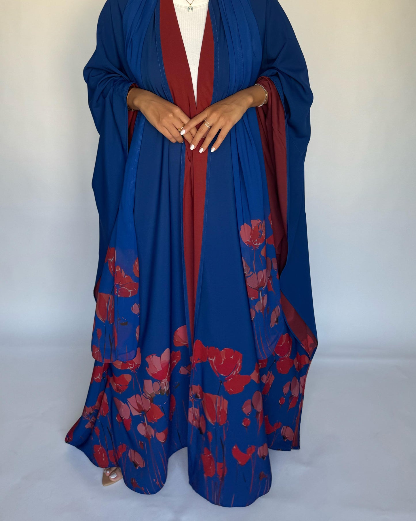 A269 - Blue & Red Flower Abaya (READY TO SHIP)