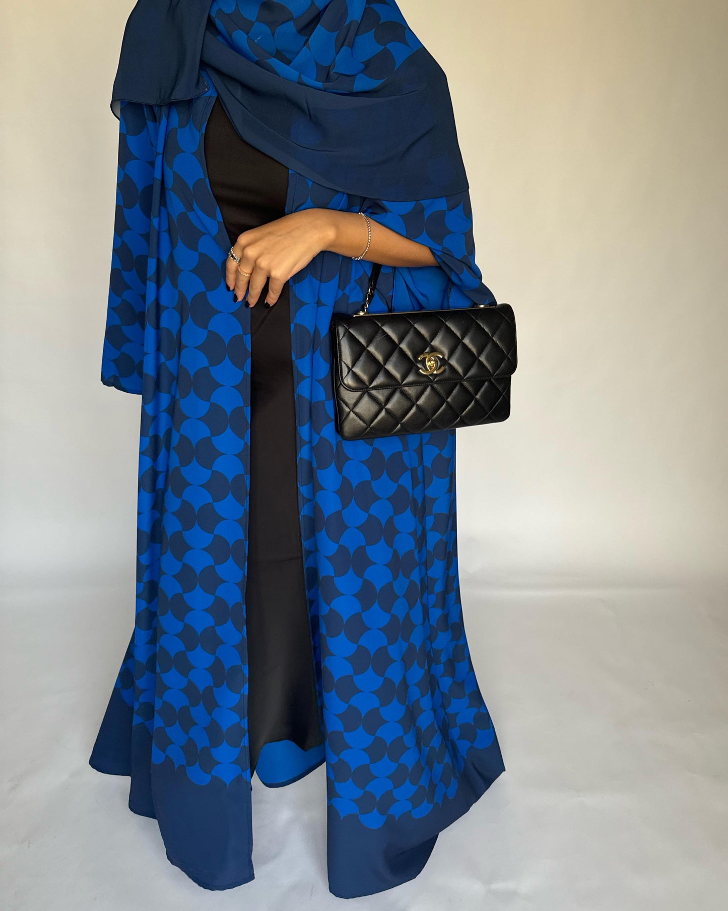 A278 - Shades of Blue Half Bisht Pattern Abaya & Matching Head Scarf (READY TO SHIP)