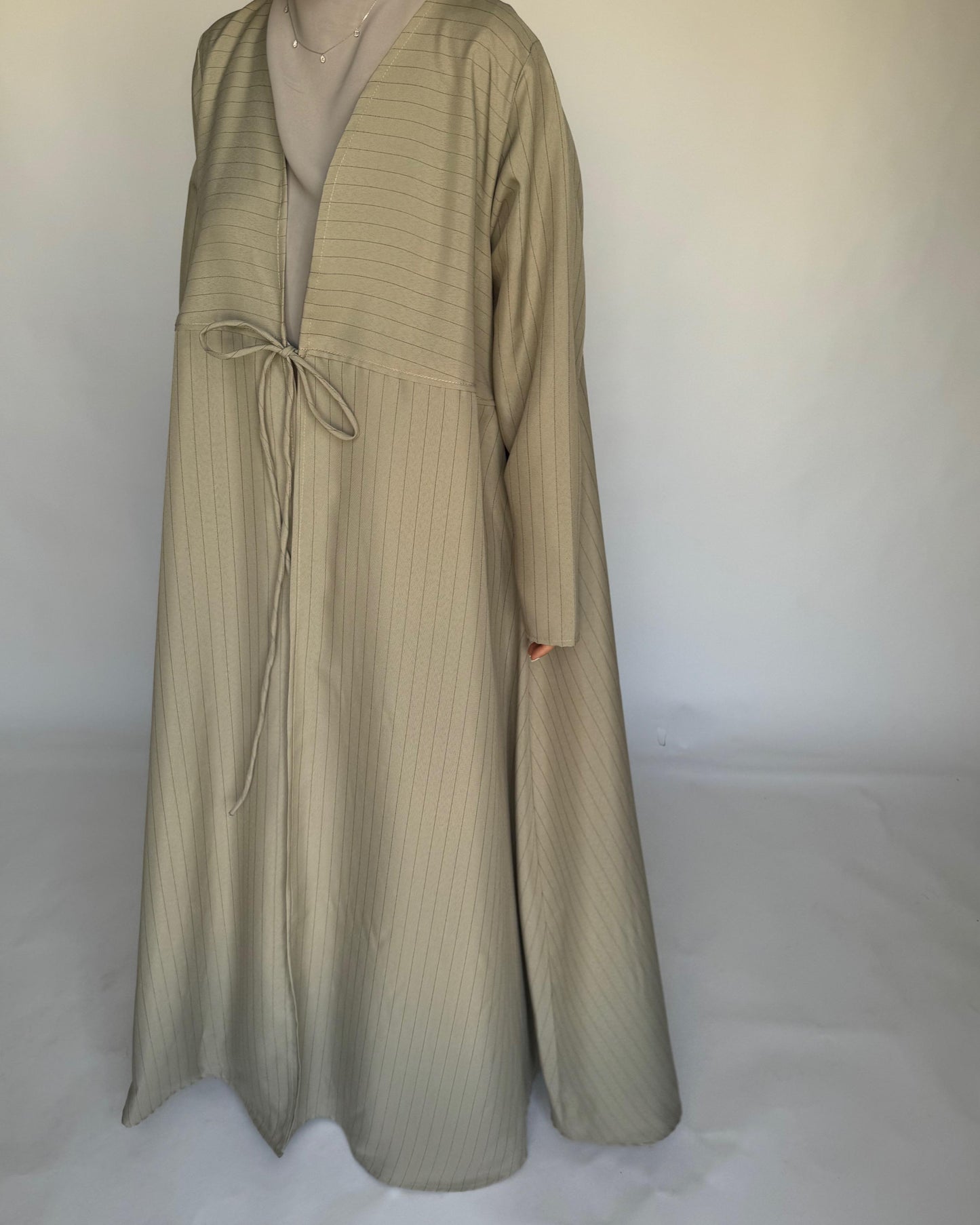 A317 - Striped Beige Daily Abaya, Dress & Head Scarf (READY TO SHIP)