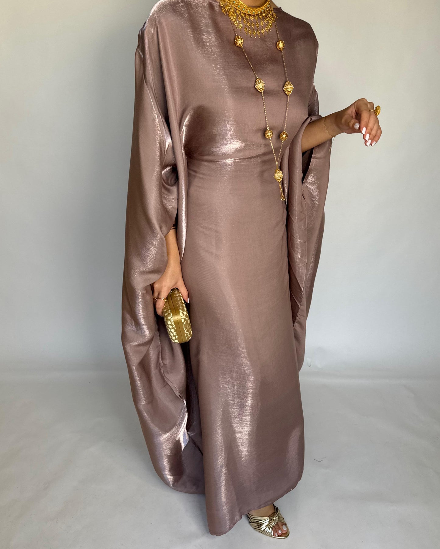 A374 - Brown Butterfly Cut Organza Jalabiya (READY TO SHIP)