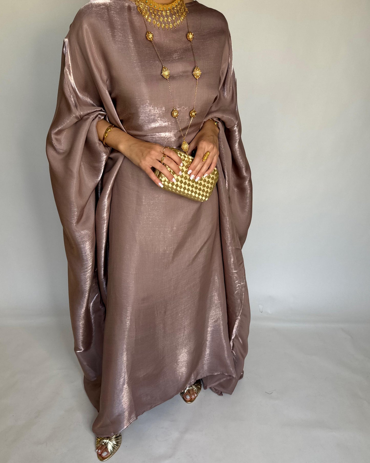 A374 - Brown Butterfly Cut Organza Jalabiya (READY TO SHIP)