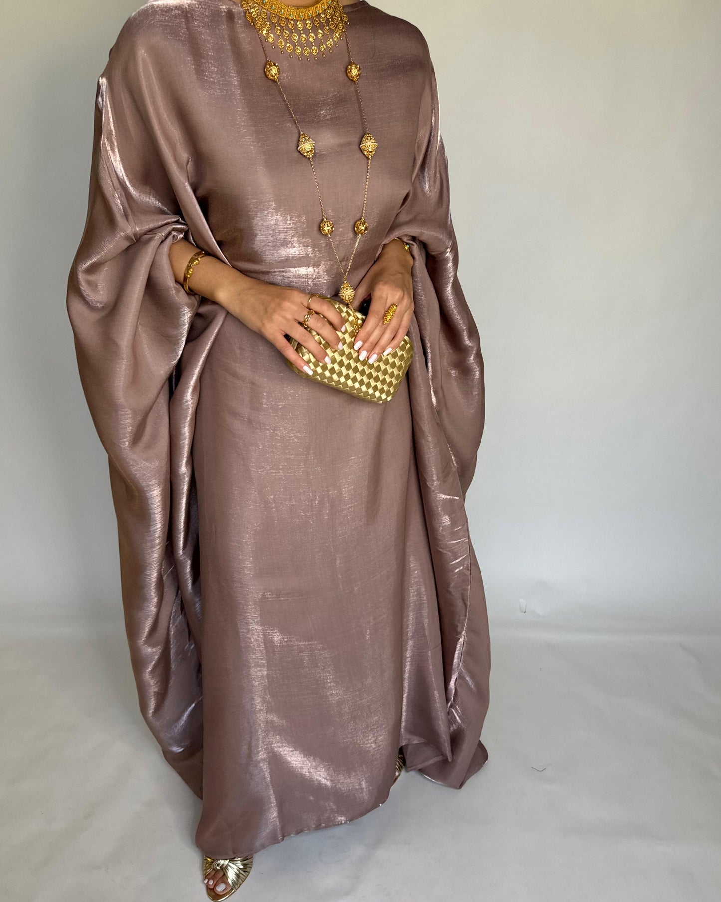 A374 - Brown Butterfly Cut Organza Jalabiya (READY TO SHIP)