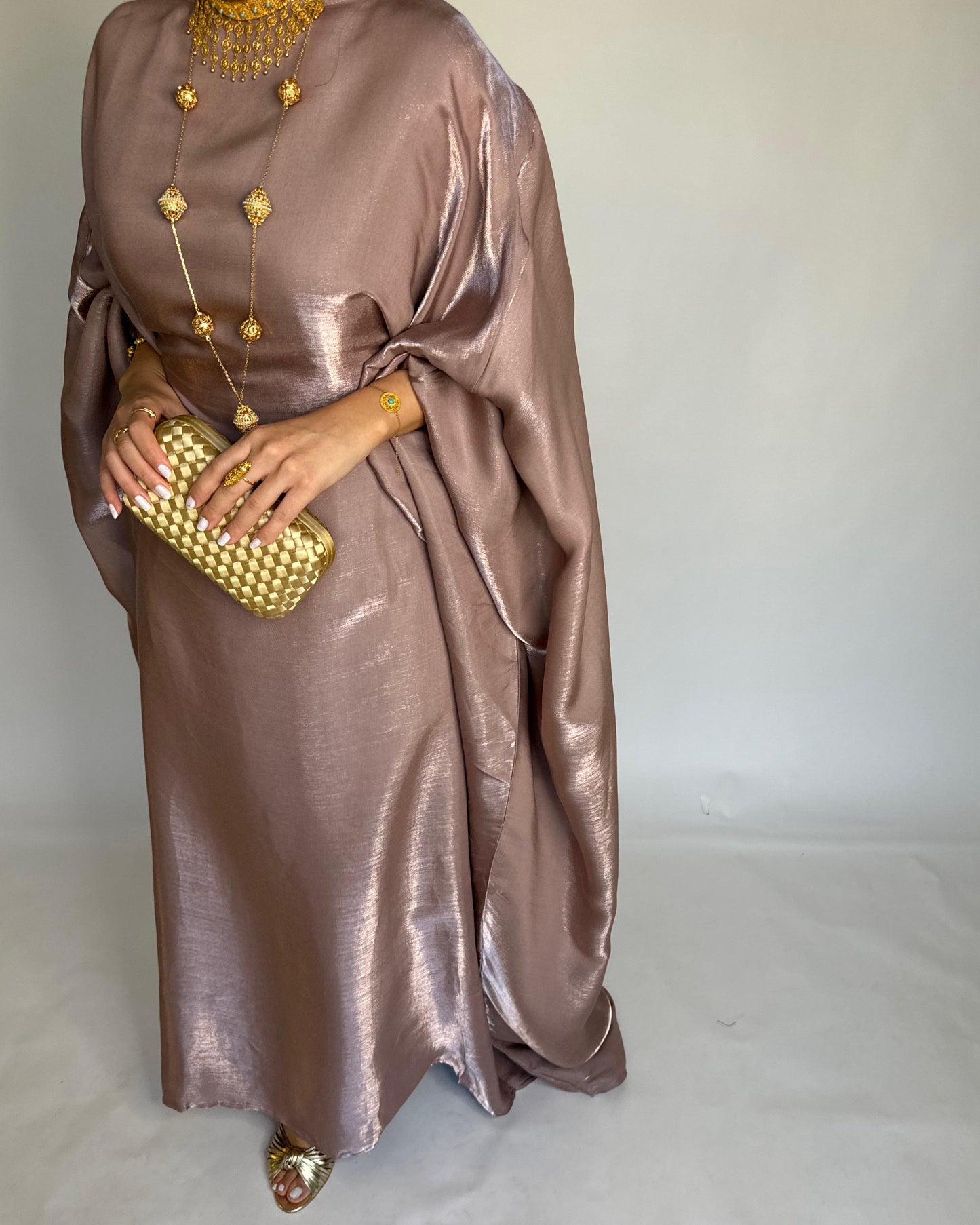 A374 - Brown Butterfly Cut Organza Jalabiya (READY TO SHIP)