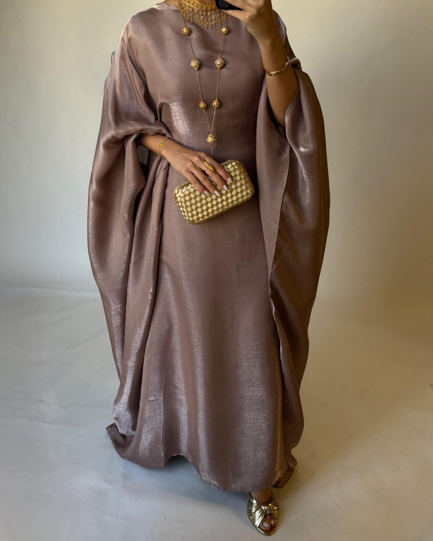 A374 - Brown Butterfly Cut Organza Jalabiya (READY TO SHIP)