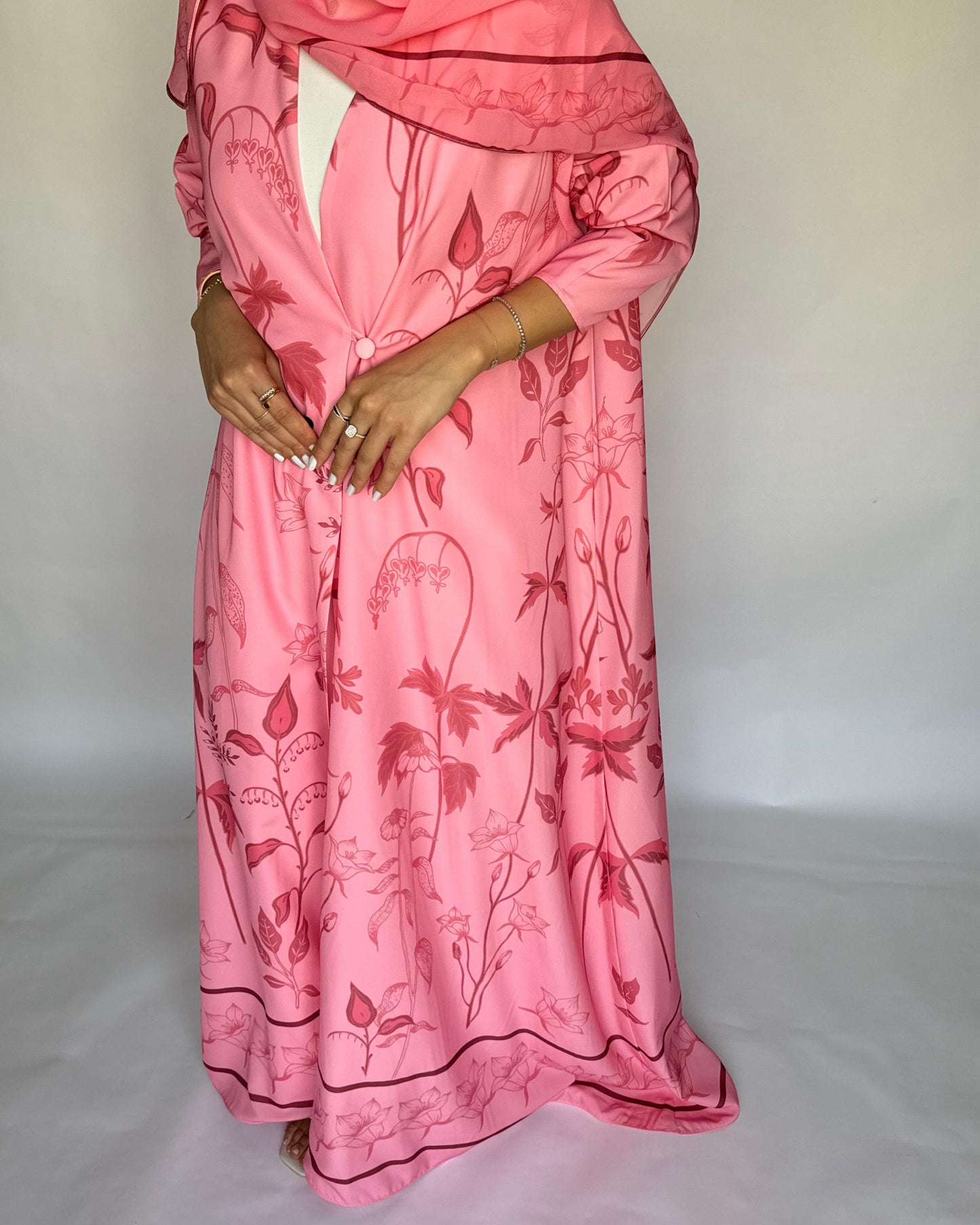 A384 - Pink Pattern A-Cut Summery Daily Abaya