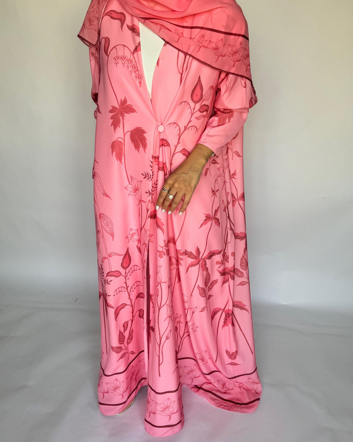 A384 - Pink Pattern A-Cut Summery Daily Abaya