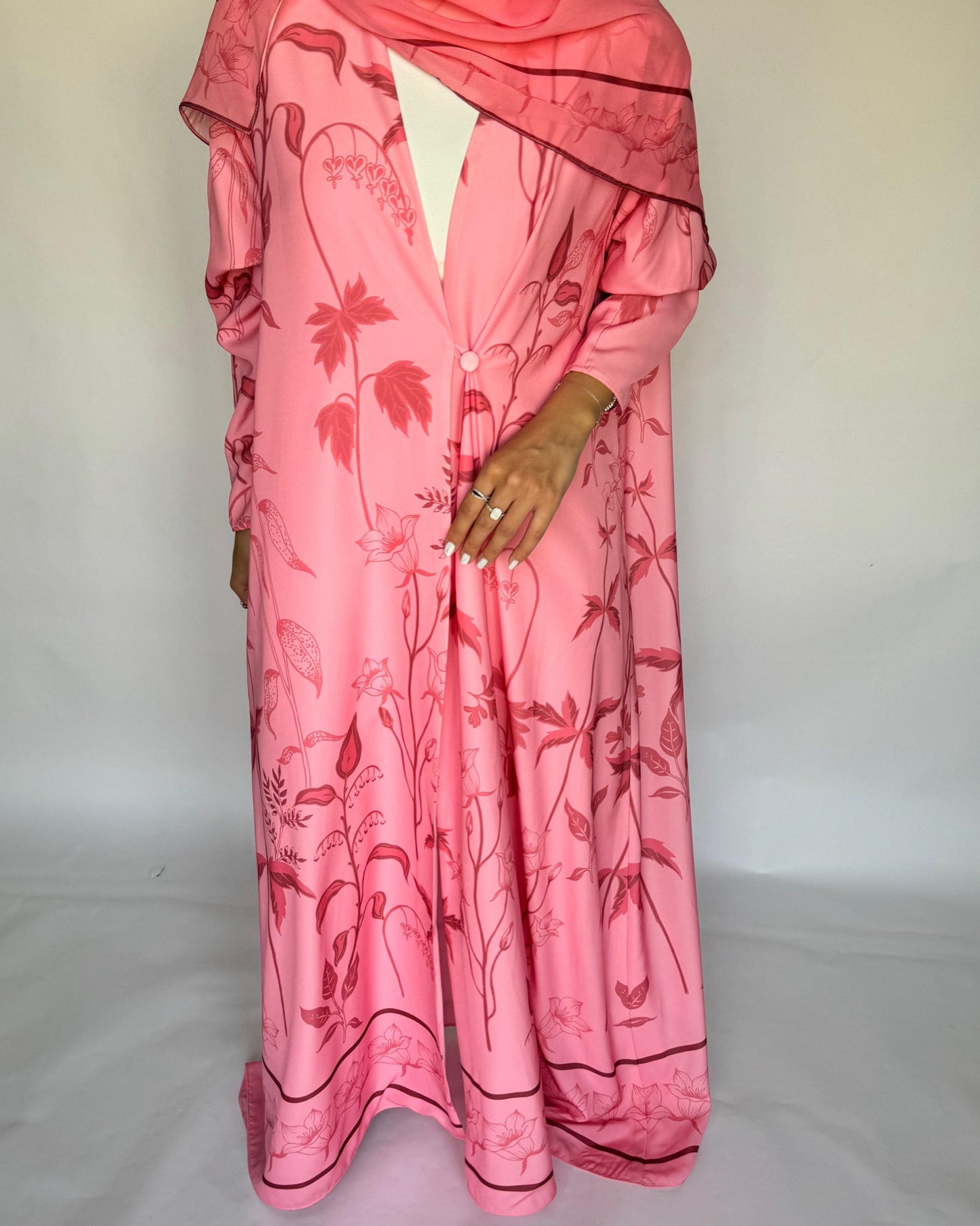 A384 - Pink Pattern A-Cut Summery Daily Abaya