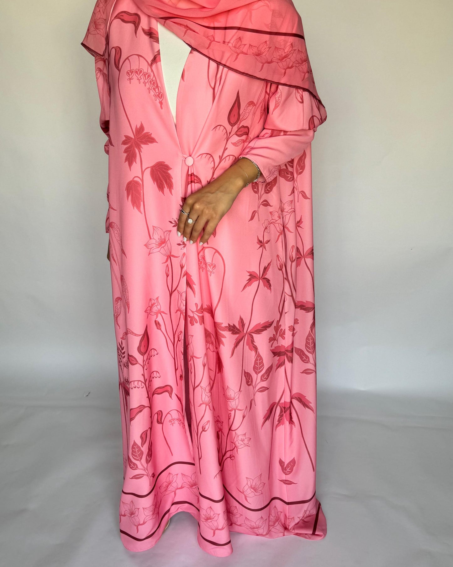A384 - Pink Pattern A-Cut Summery Daily Abaya