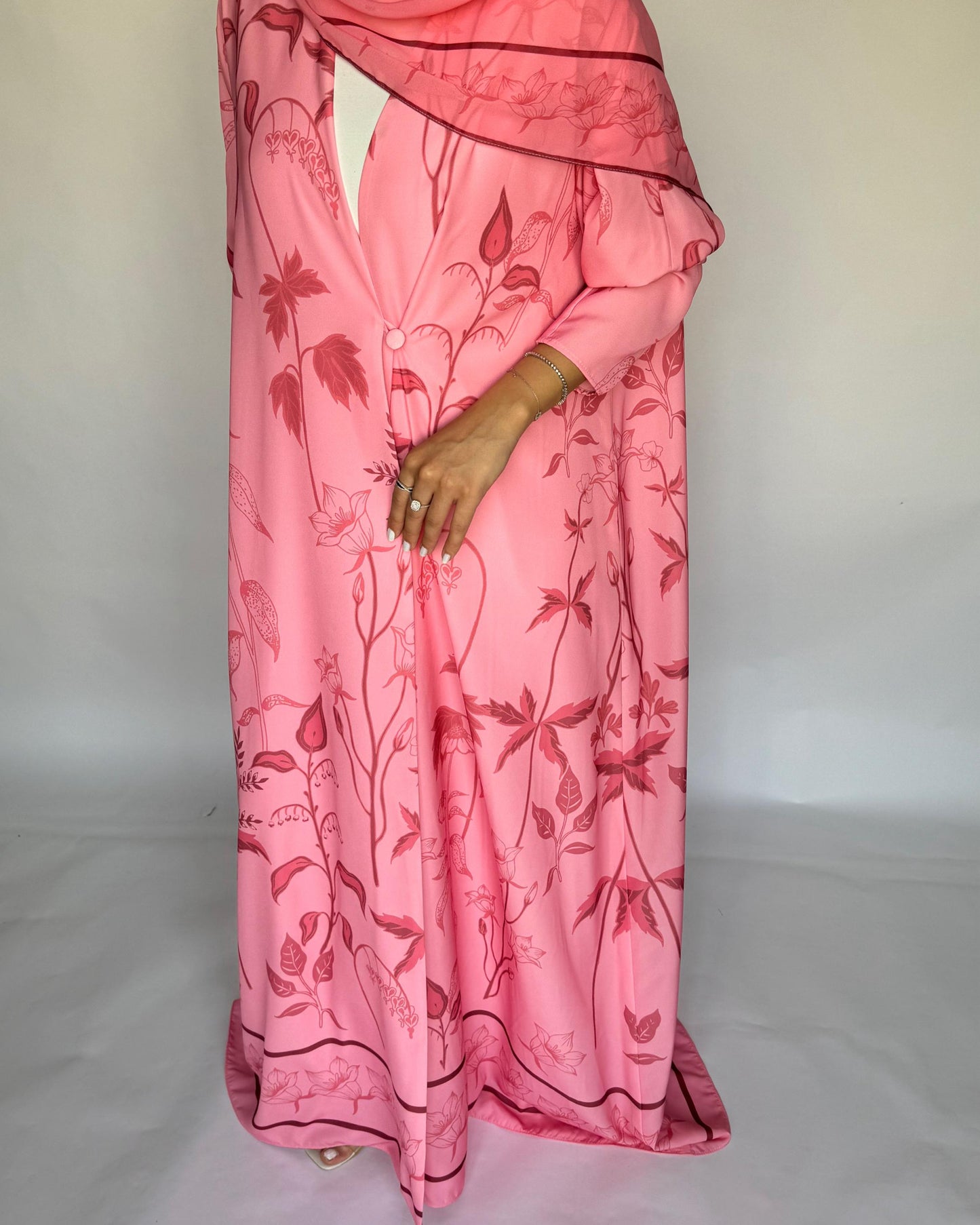 A384 - Pink Pattern A-Cut Summery Daily Abaya