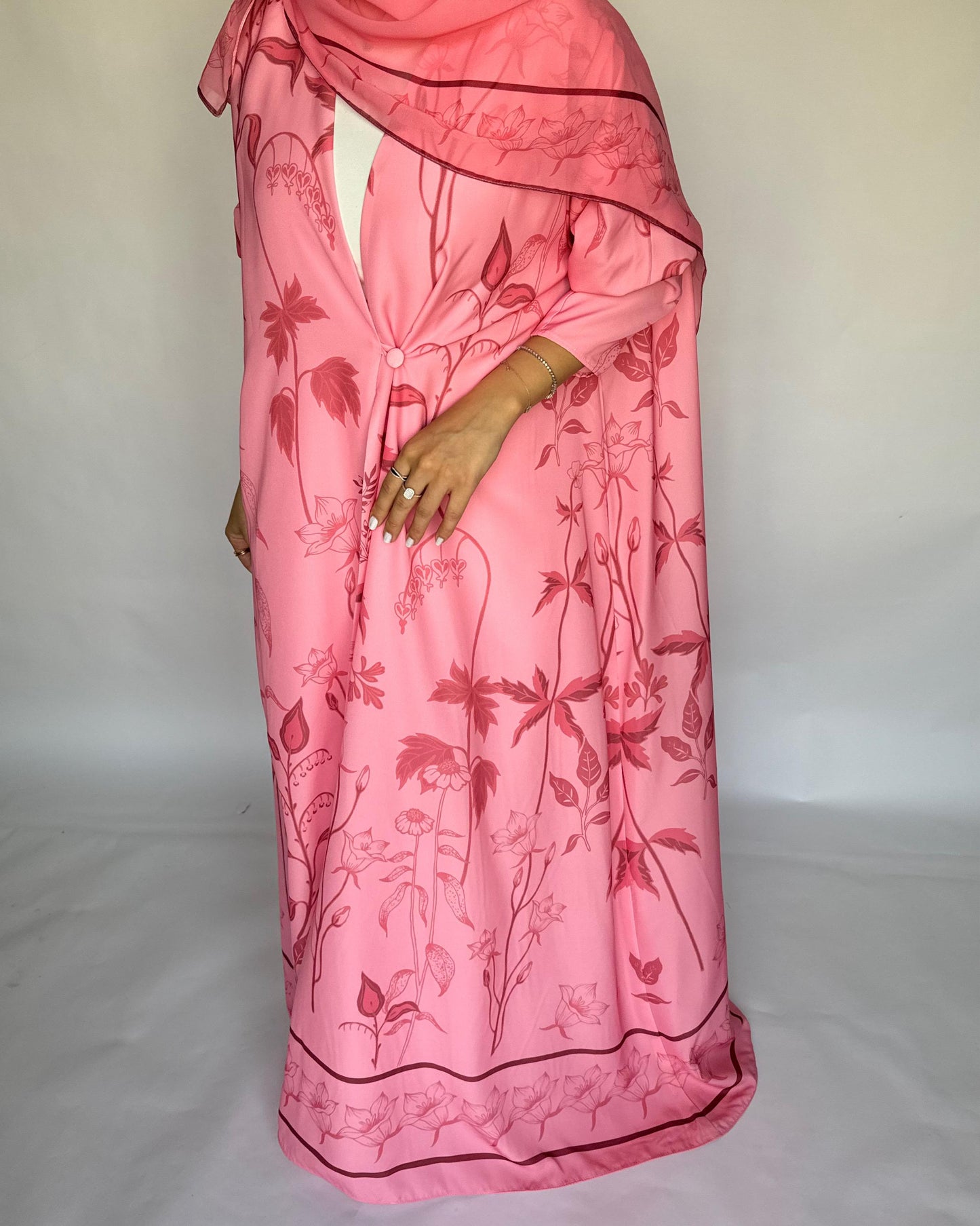 A384 - Pink Pattern A-Cut Summery Daily Abaya