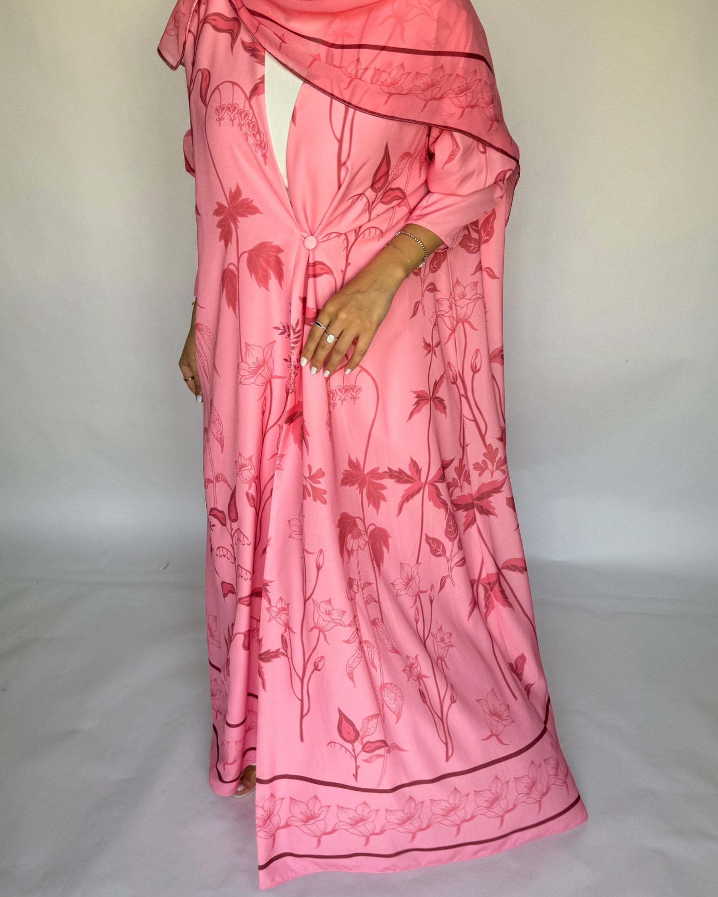 A384 - Pink Pattern A-Cut Summery Daily Abaya