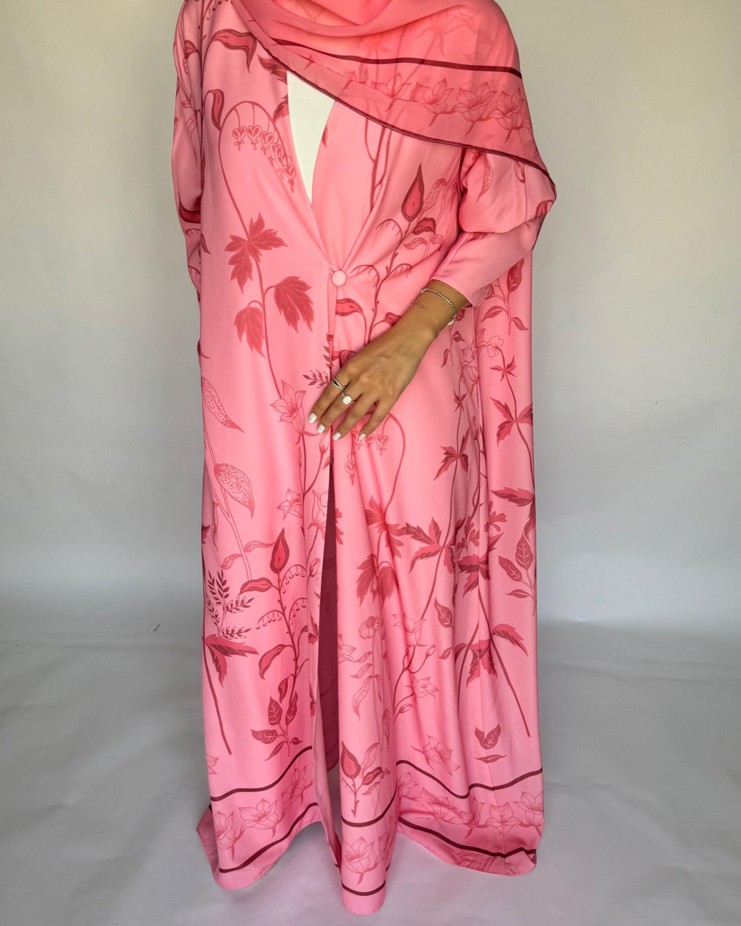A384 - Pink Pattern A-Cut Summery Daily Abaya