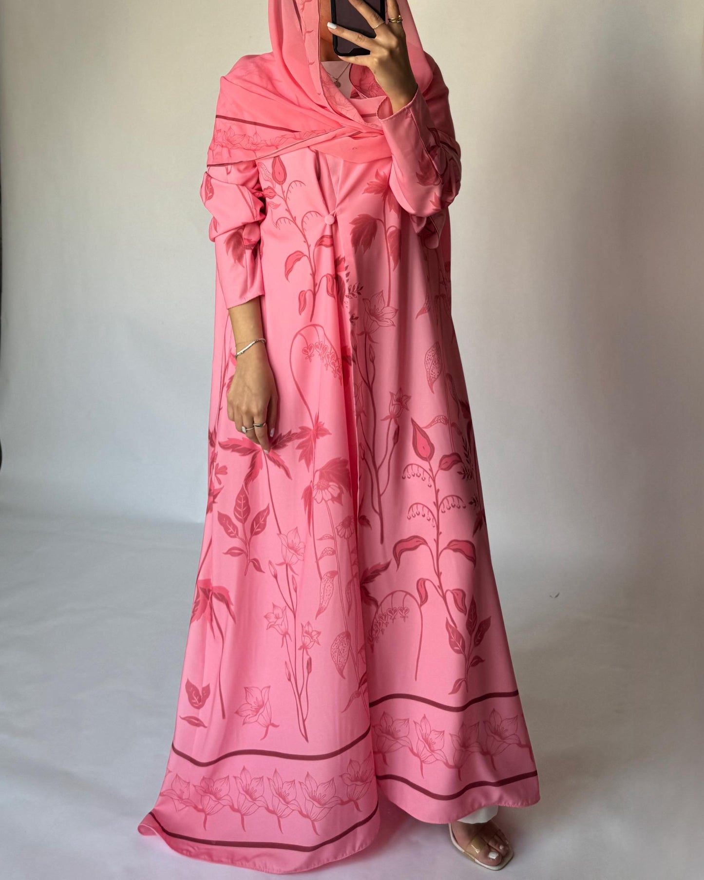 A384 - Pink Pattern A-Cut Summery Daily Abaya