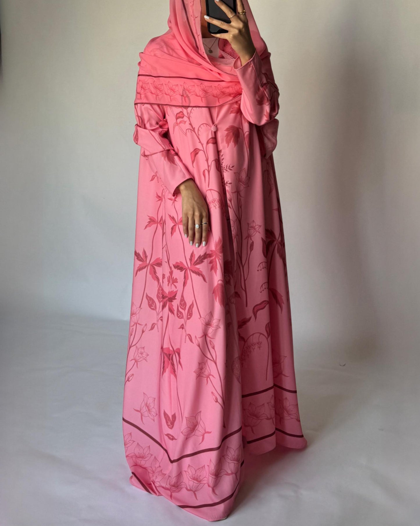A384 - Pink Pattern A-Cut Summery Daily Abaya