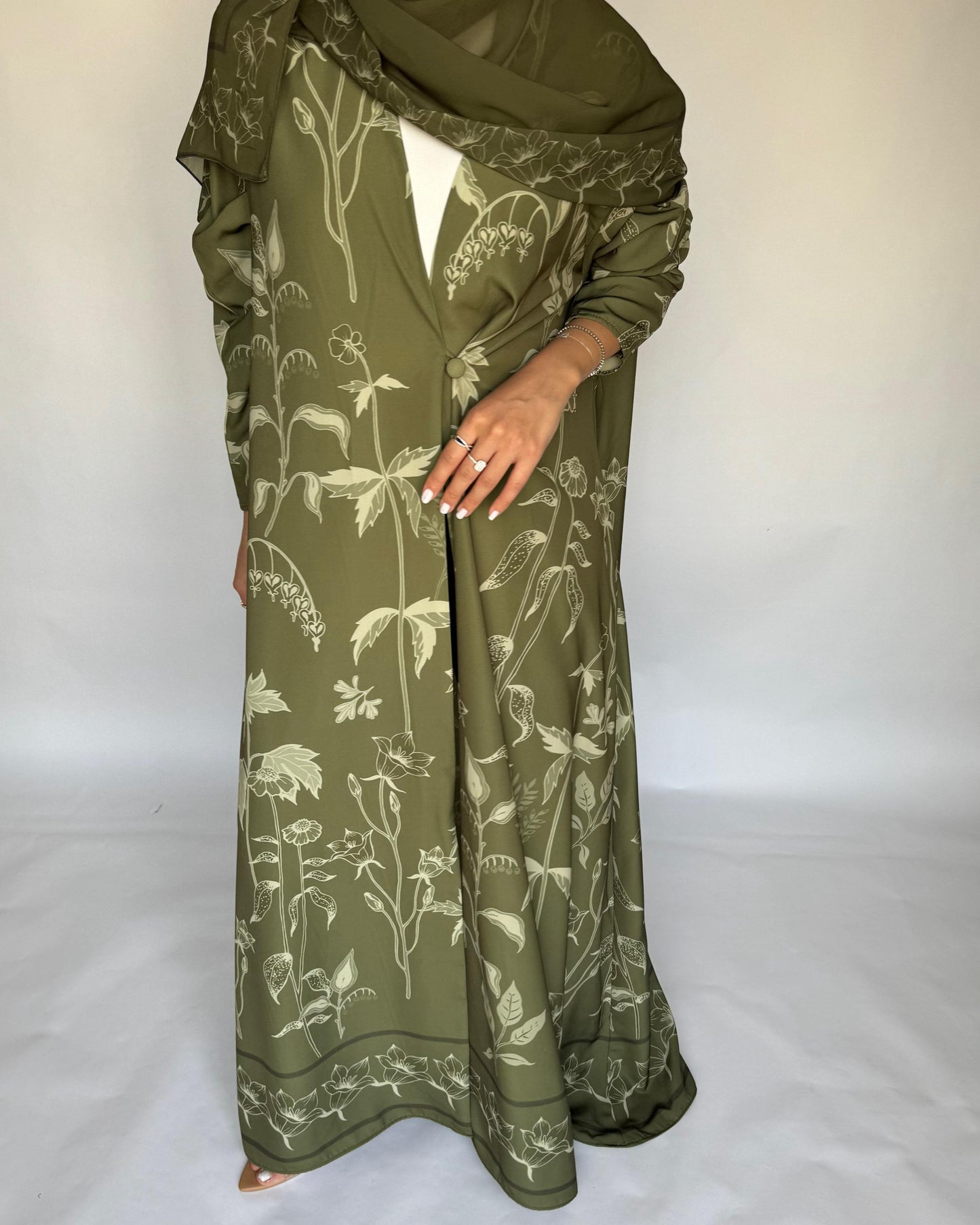 A380 - Green Pattern A-Cut Summery Daily Abaya