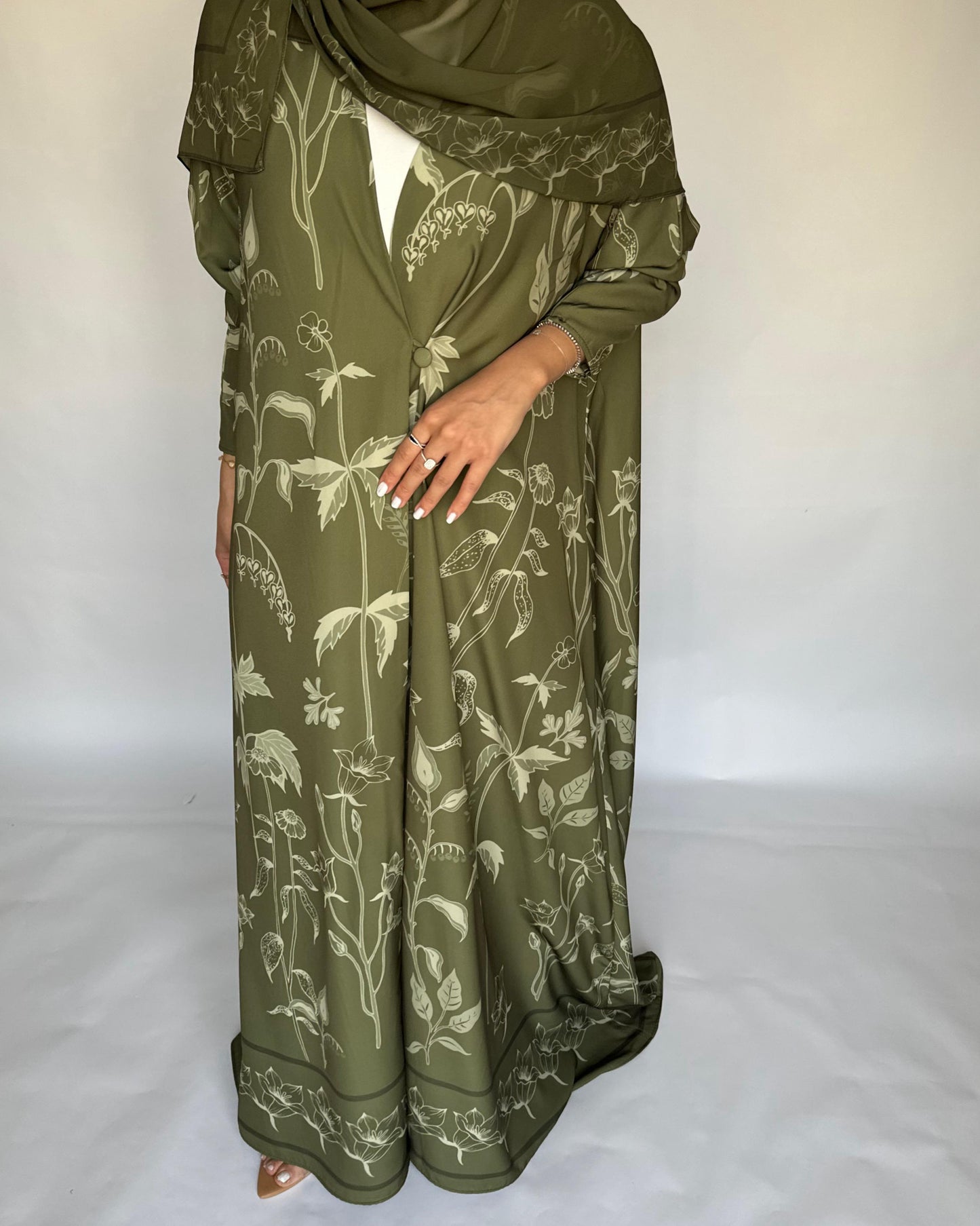 A380 - Green Pattern A-Cut Summery Daily Abaya