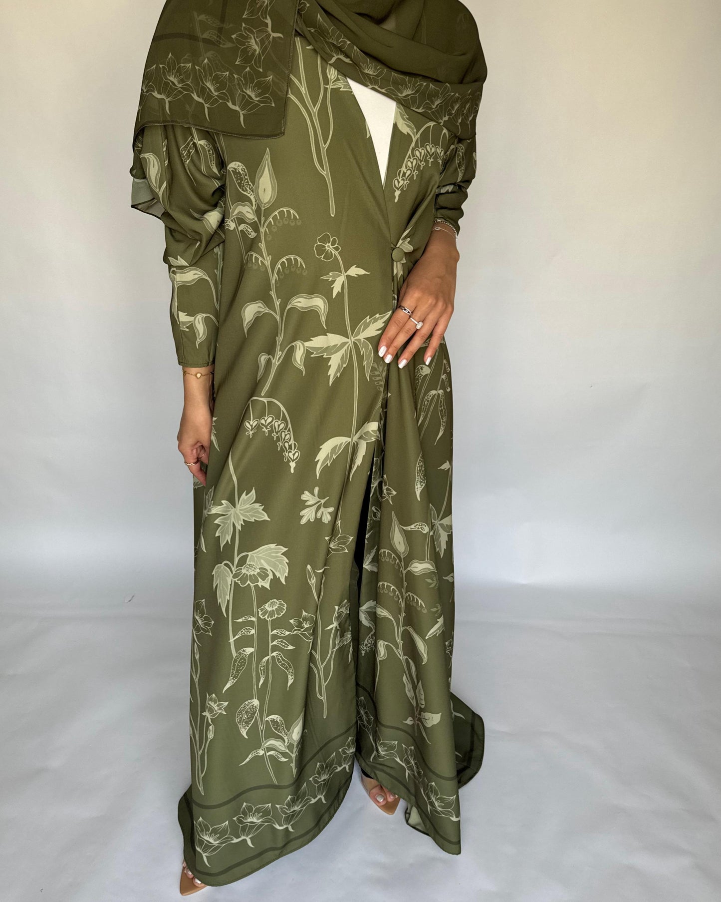 A380 - Green Pattern A-Cut Summery Daily Abaya
