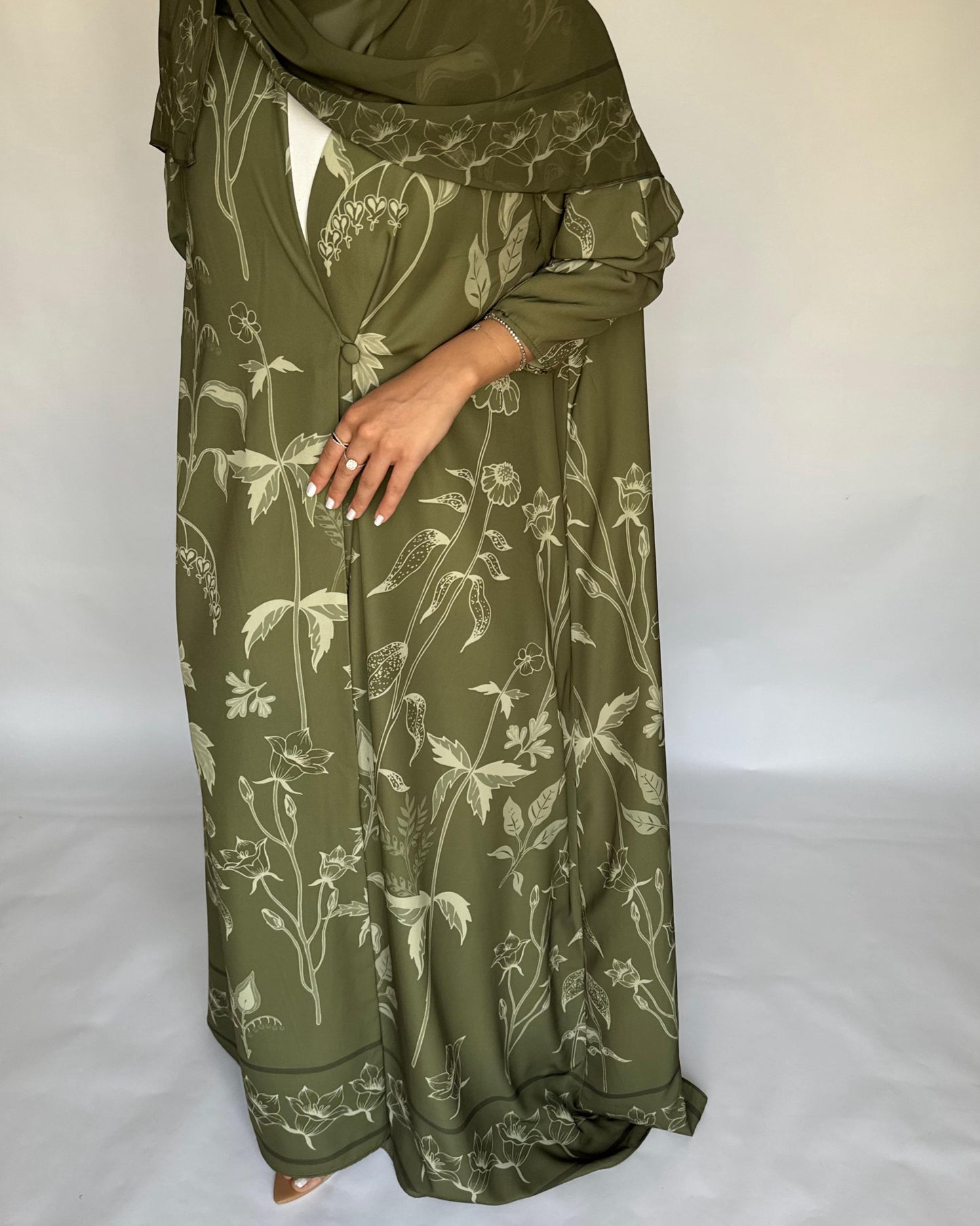A380 - Green Pattern A-Cut Summery Daily Abaya