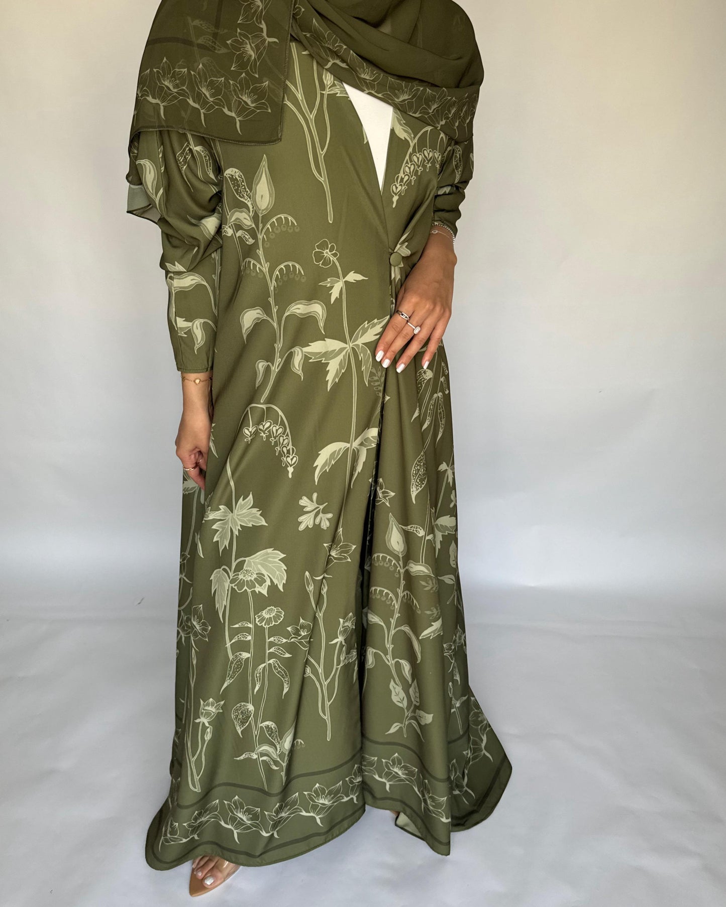 A380 - Green Pattern A-Cut Summery Daily Abaya