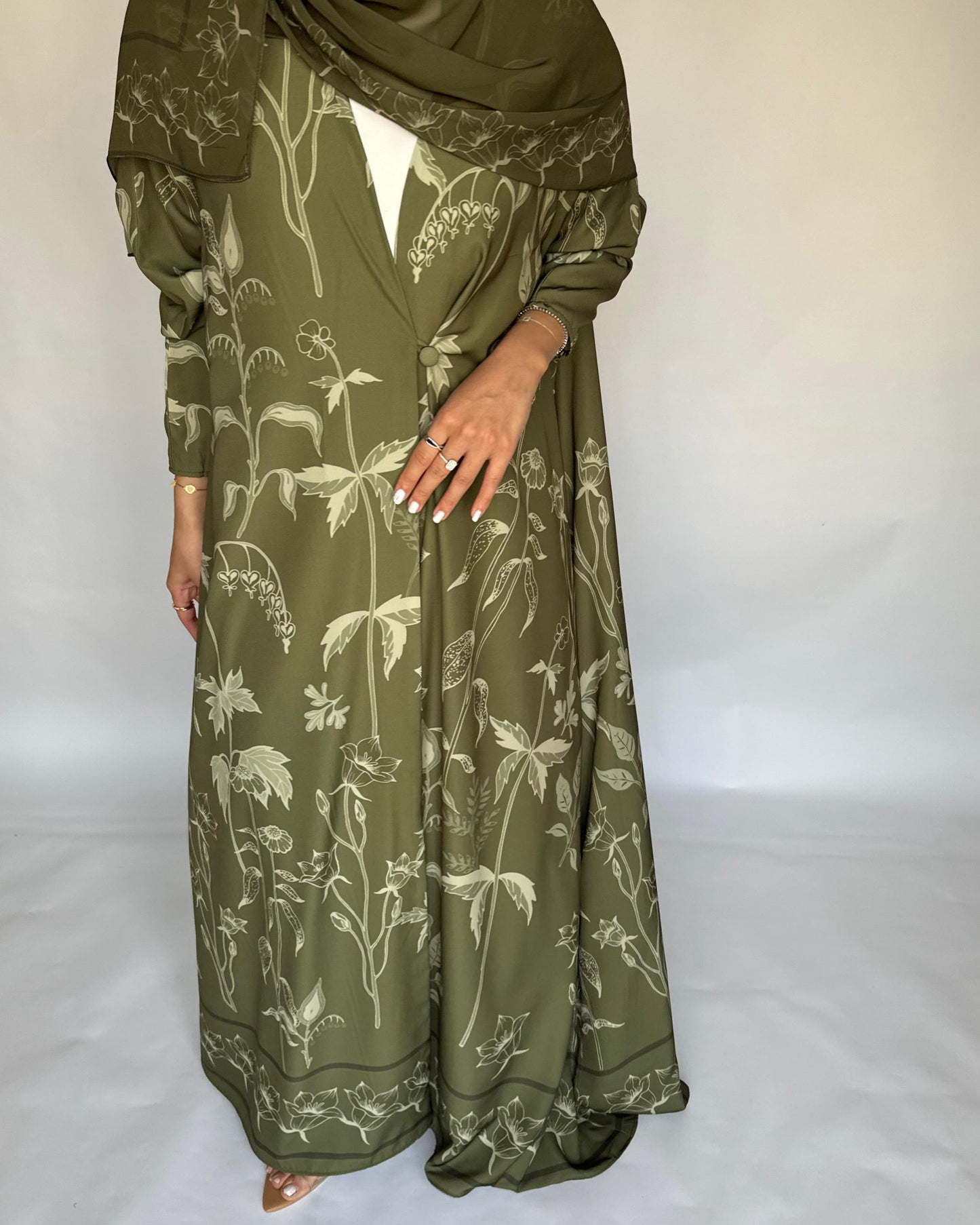 A380 - Green Pattern A-Cut Summery Daily Abaya