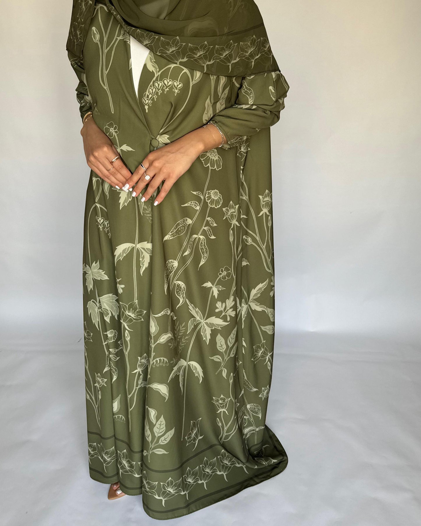 A380 - Green Pattern A-Cut Summery Daily Abaya