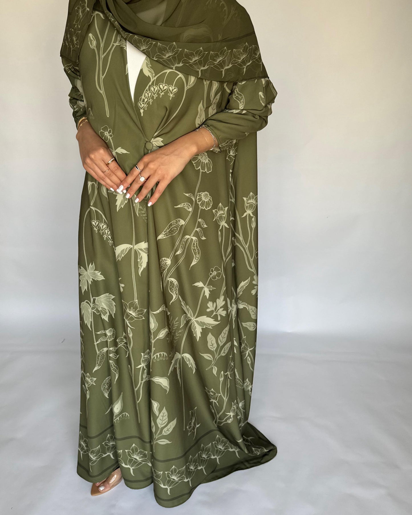 A380 - Green Pattern A-Cut Summery Daily Abaya