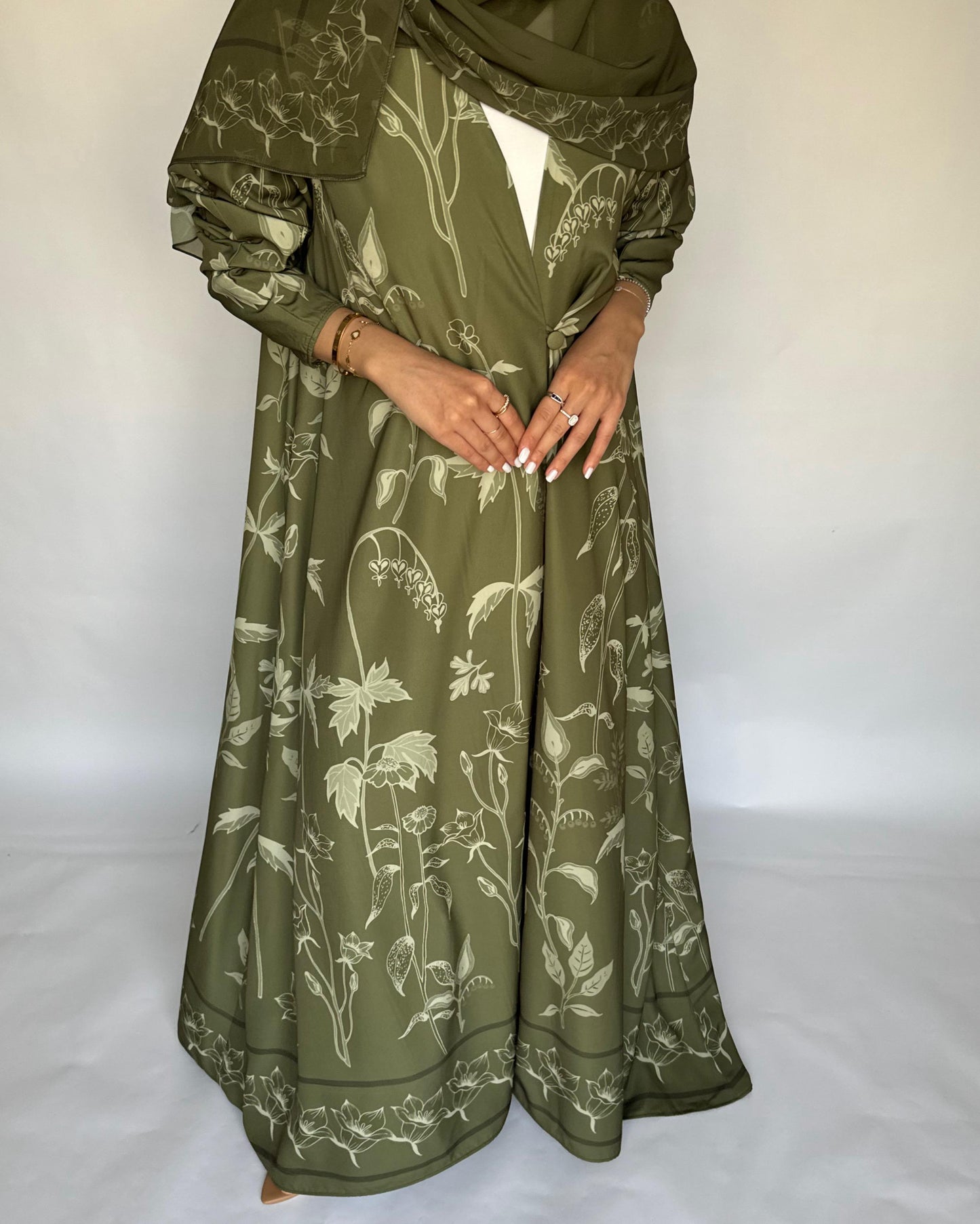 A380 - Green Pattern A-Cut Summery Daily Abaya
