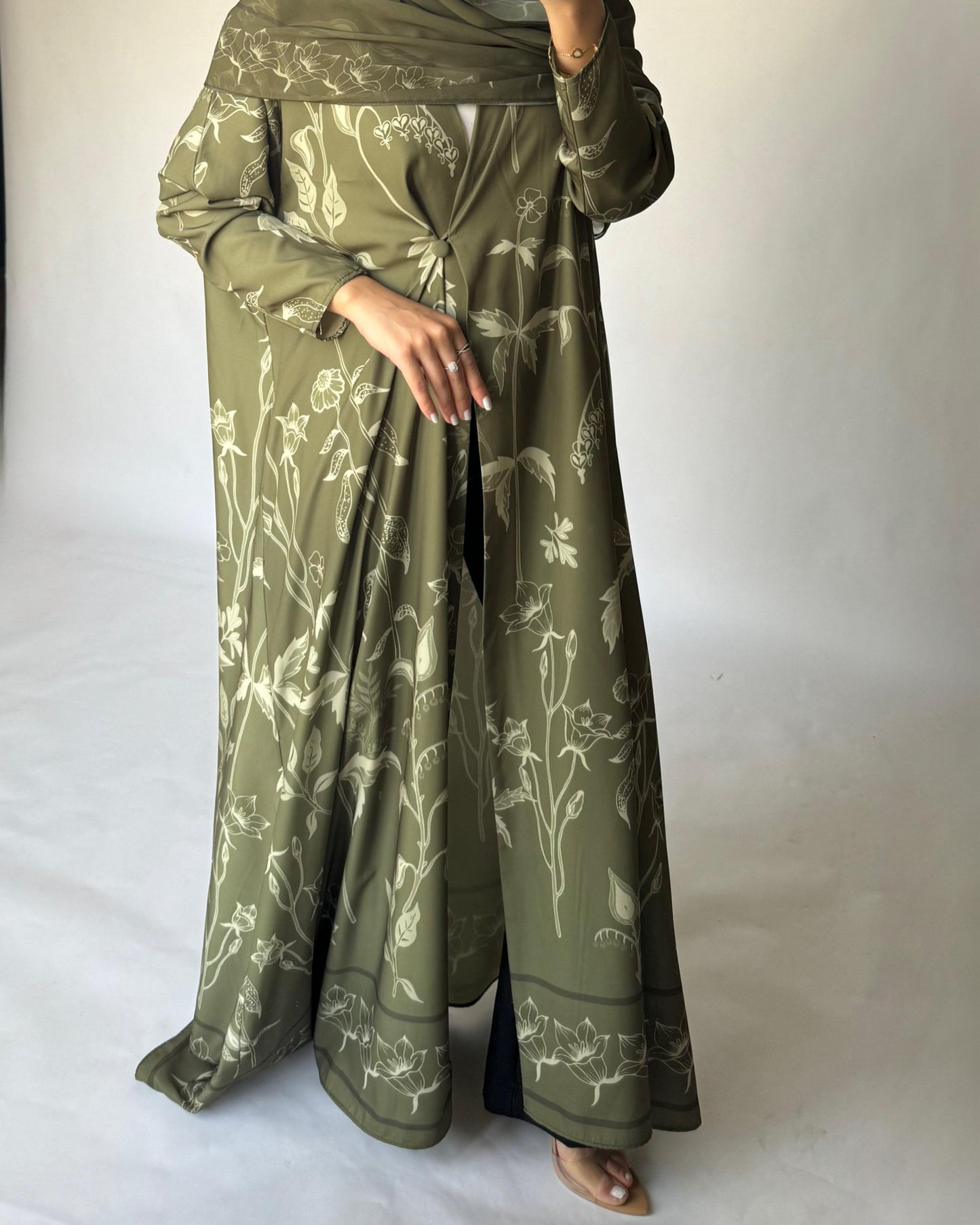 A380 - Green Pattern A-Cut Summery Daily Abaya