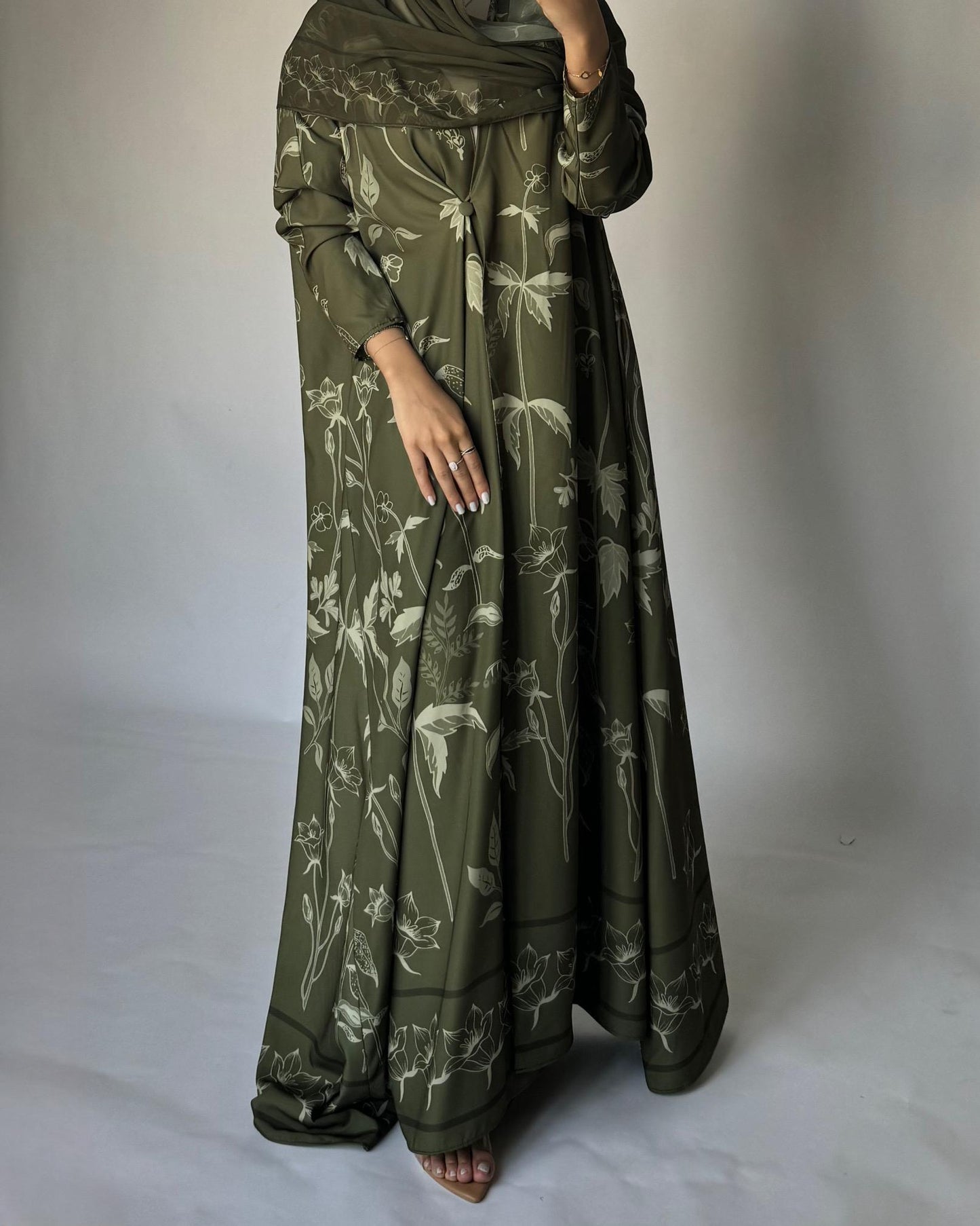 A380 - Green Pattern A-Cut Summery Daily Abaya