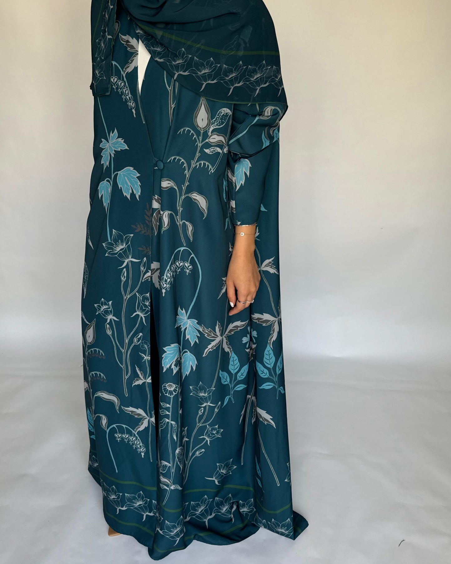 A381 - Blue Pattern A-Cut Summery Daily Abaya