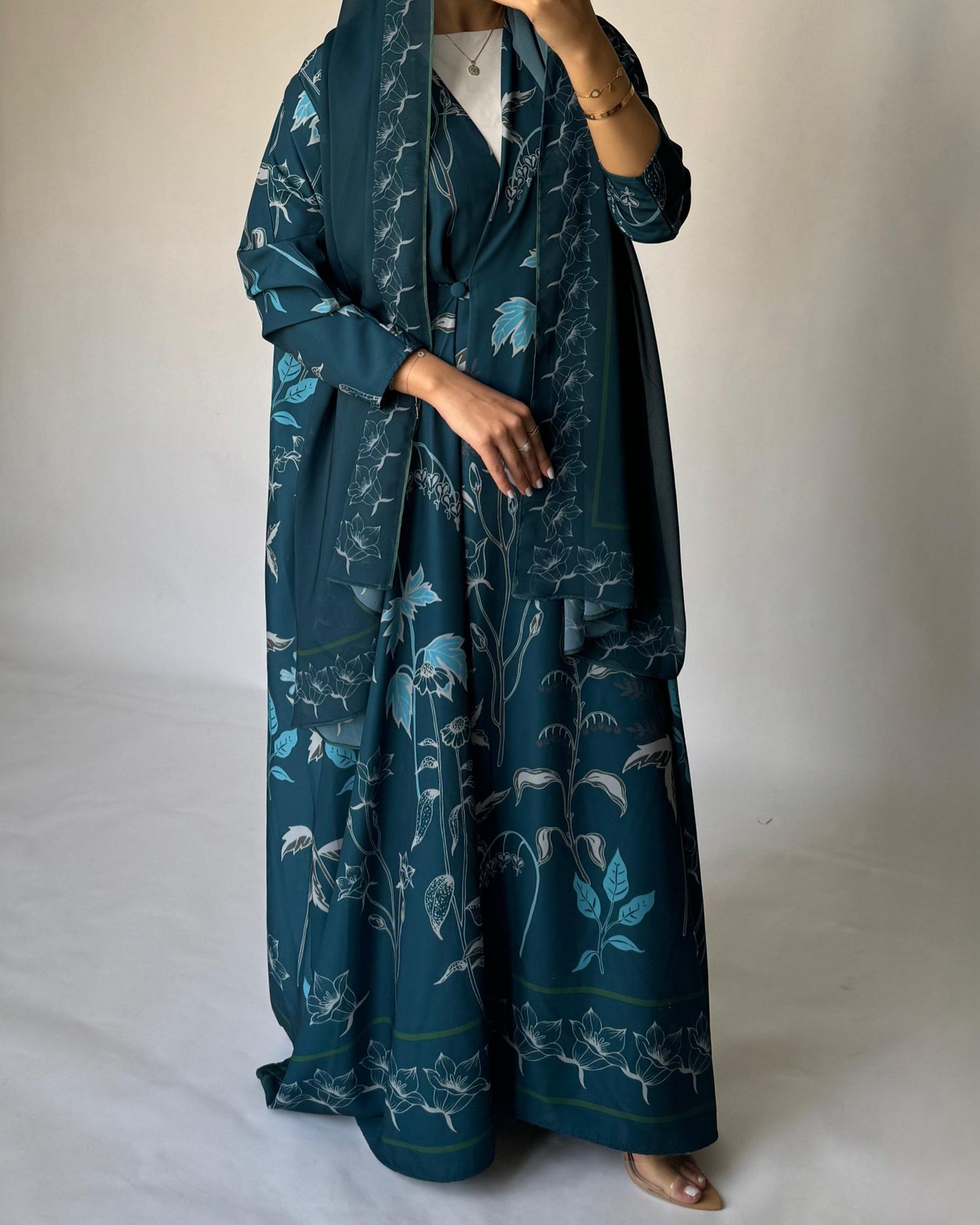 A381 - Blue Pattern A-Cut Summery Daily Abaya