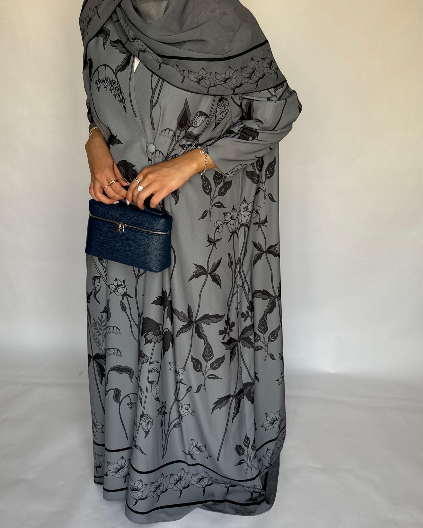 A382 - Gray Pattern A-Cut Summery Daily Abaya