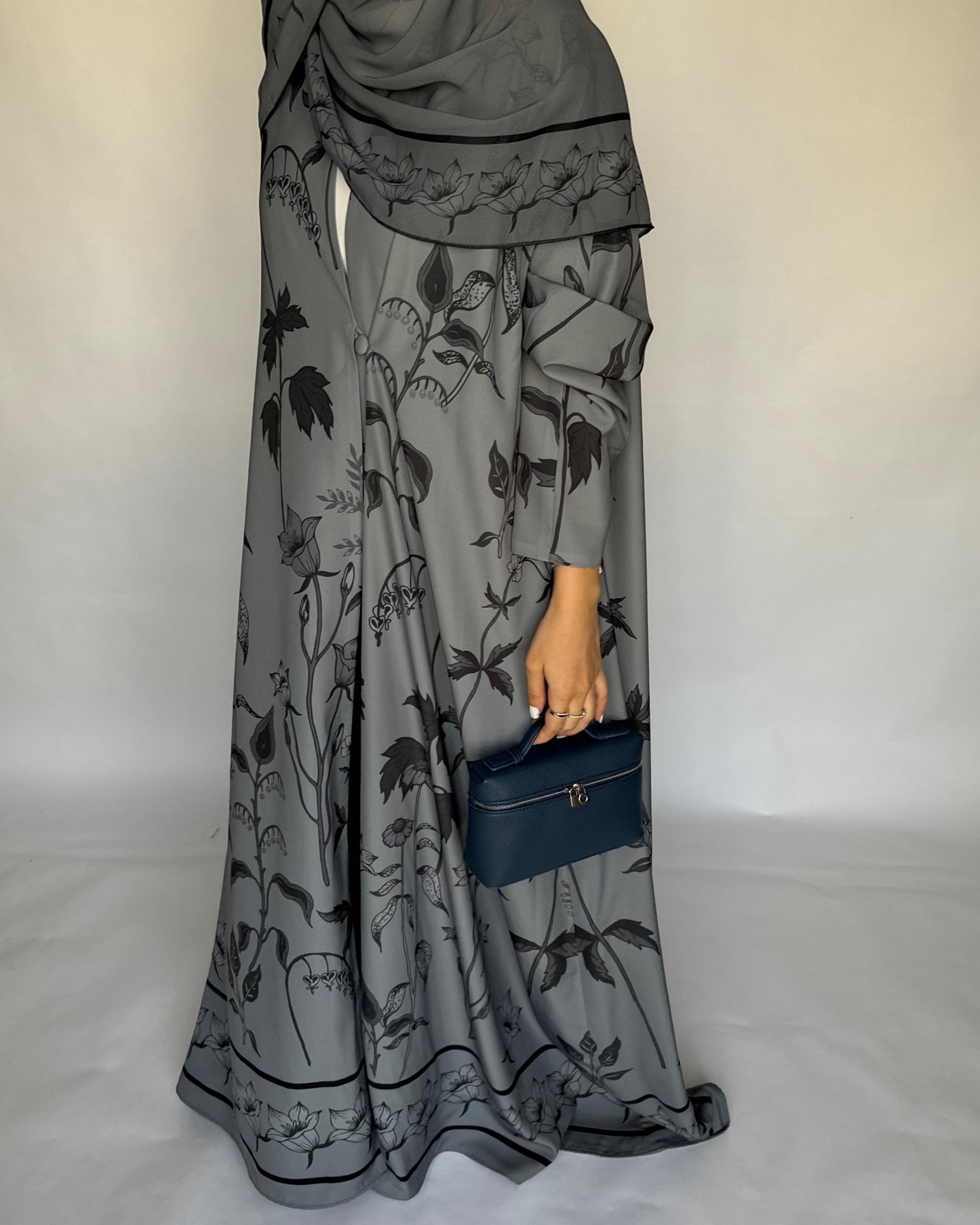 A382 - Gray Pattern A-Cut Summery Daily Abaya