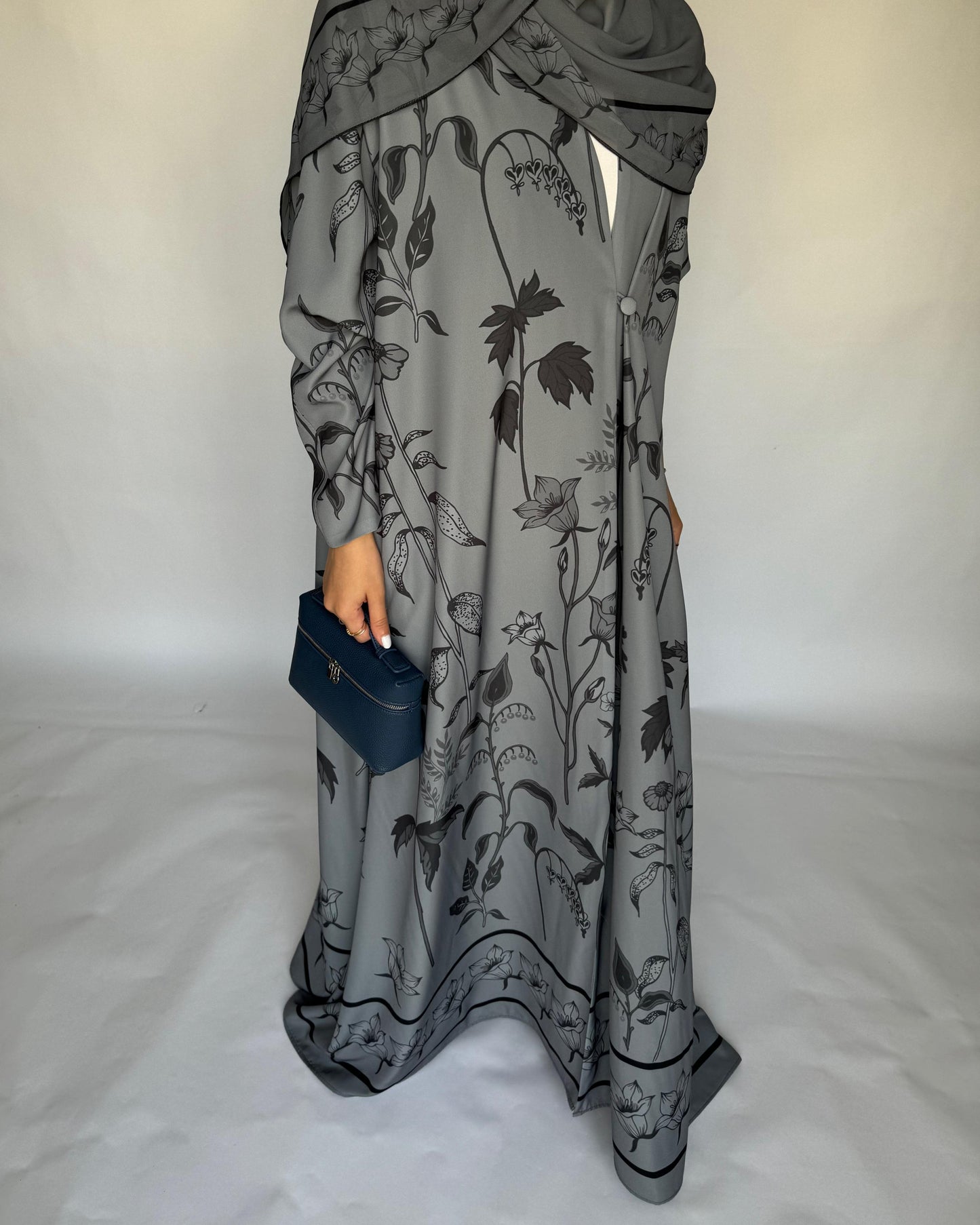 A382 - Gray Pattern A-Cut Summery Daily Abaya