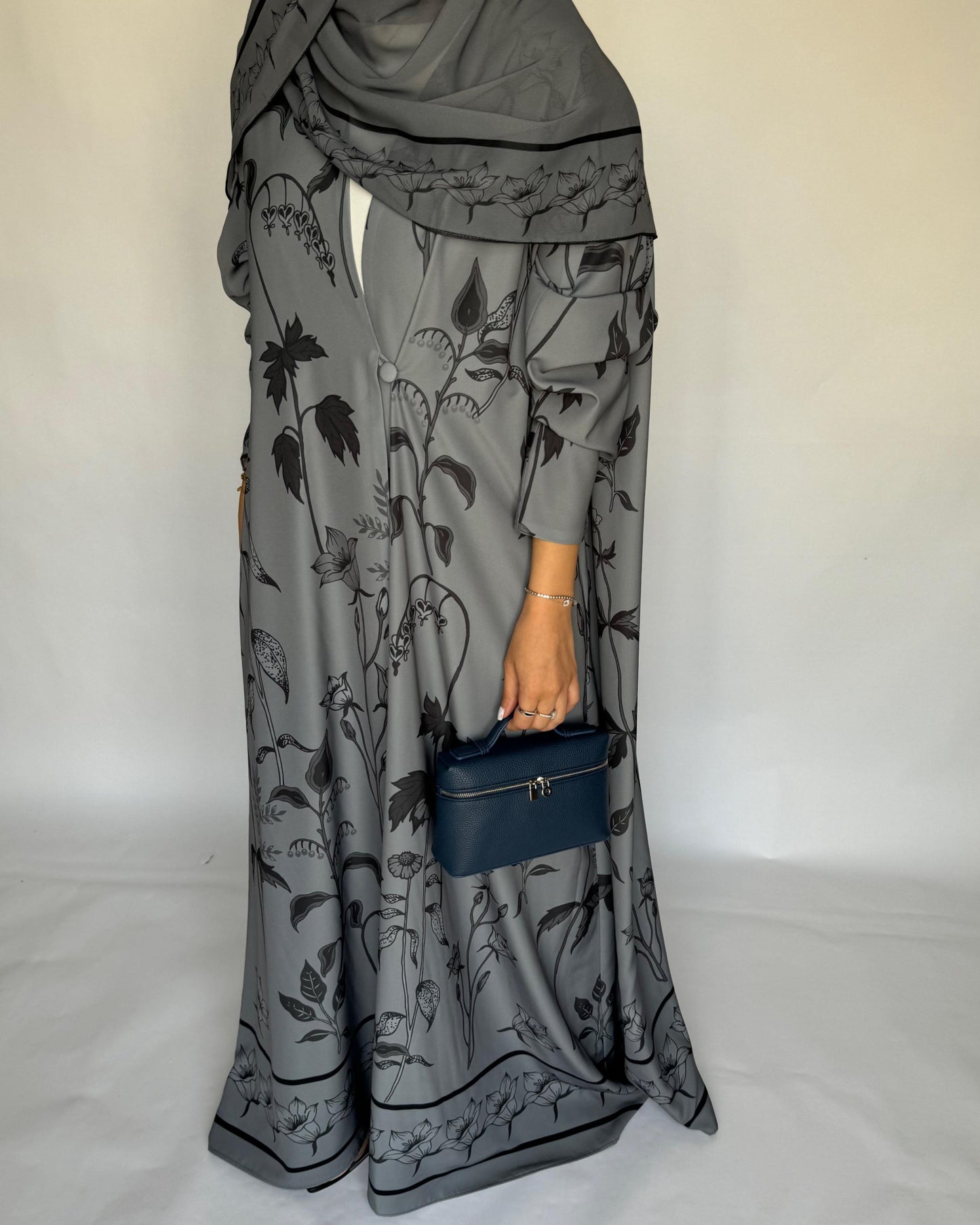 A382 - Gray Pattern A-Cut Summery Daily Abaya
