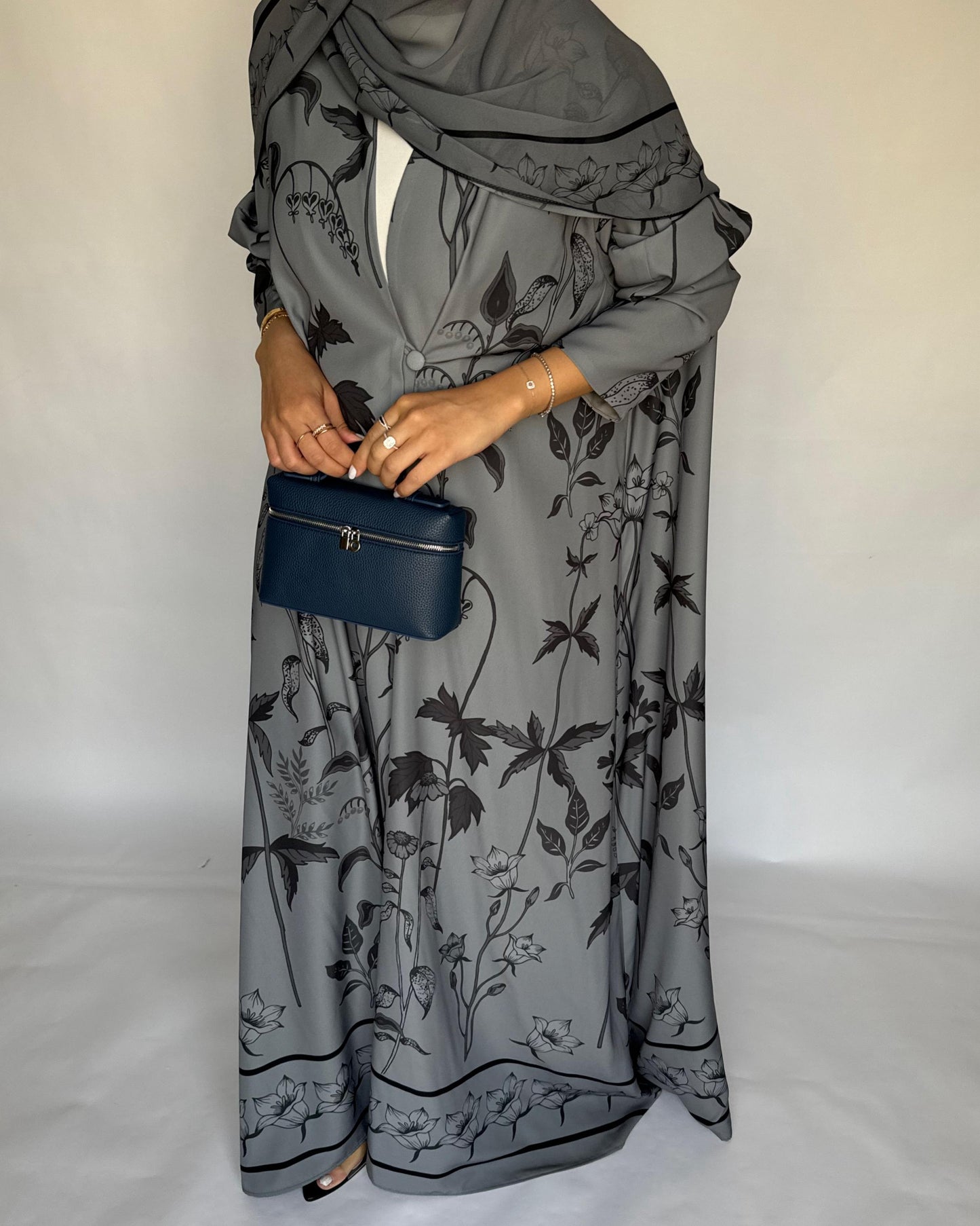 A382 - Gray Pattern A-Cut Summery Daily Abaya