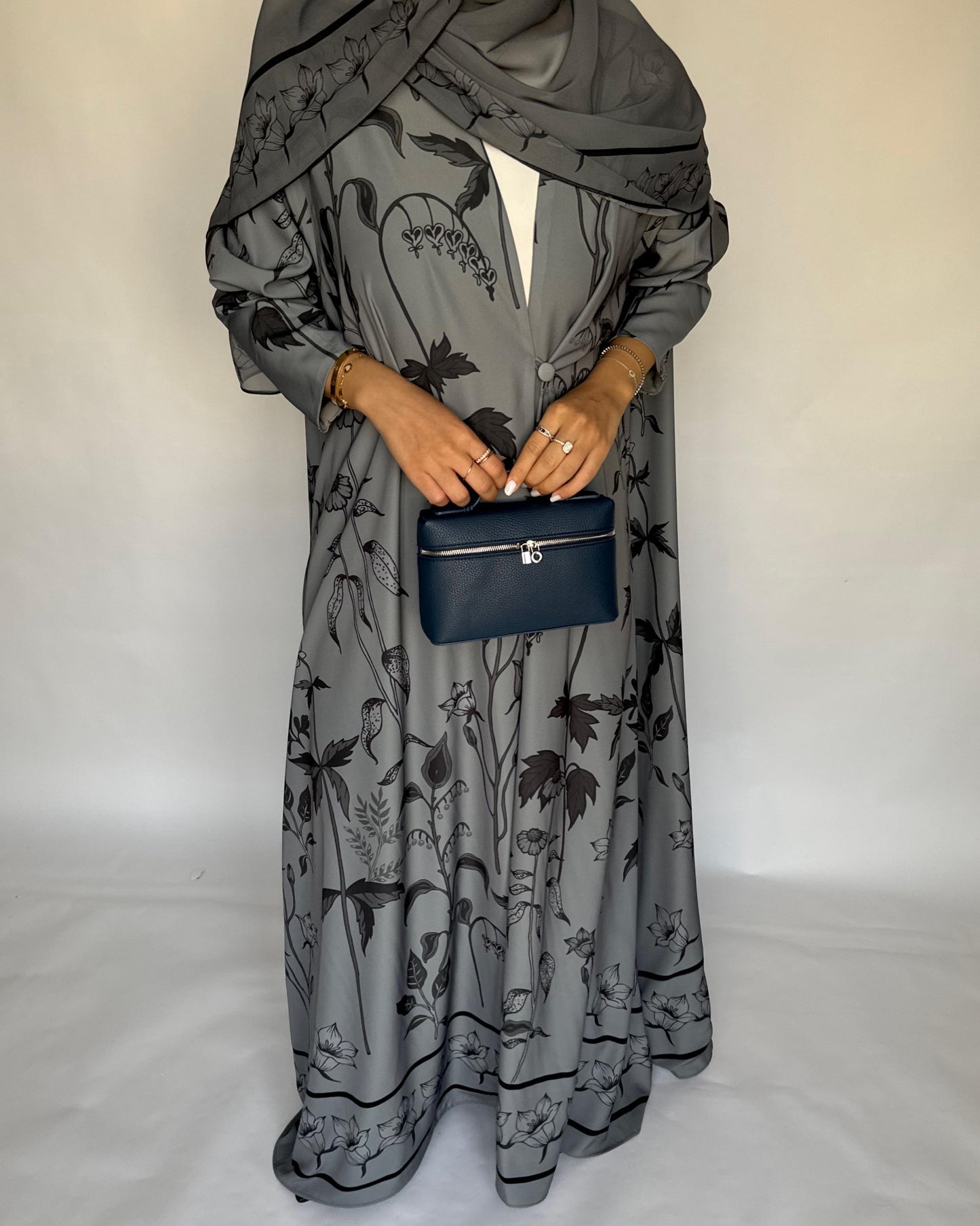 A382 - Gray Pattern A-Cut Summery Daily Abaya