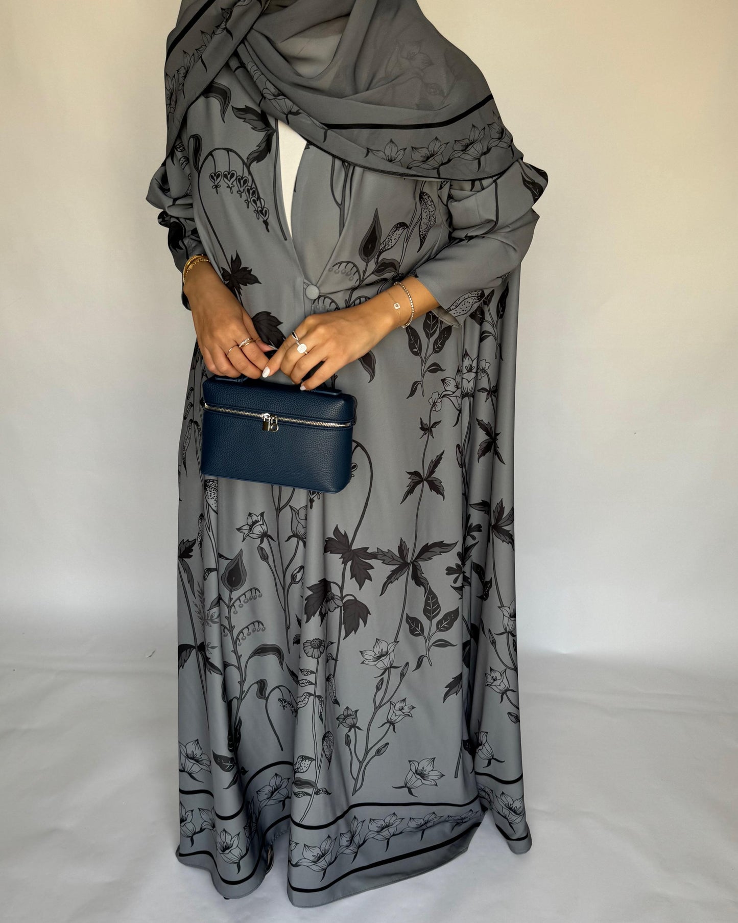 A382 - Gray Pattern A-Cut Summery Daily Abaya