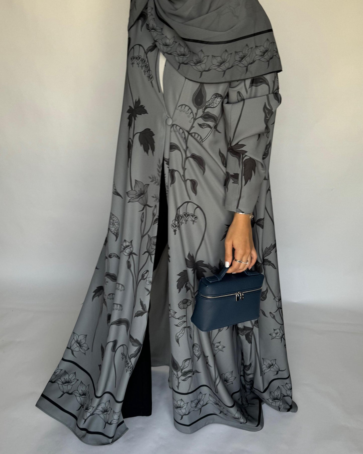 A382 - Gray Pattern A-Cut Summery Daily Abaya