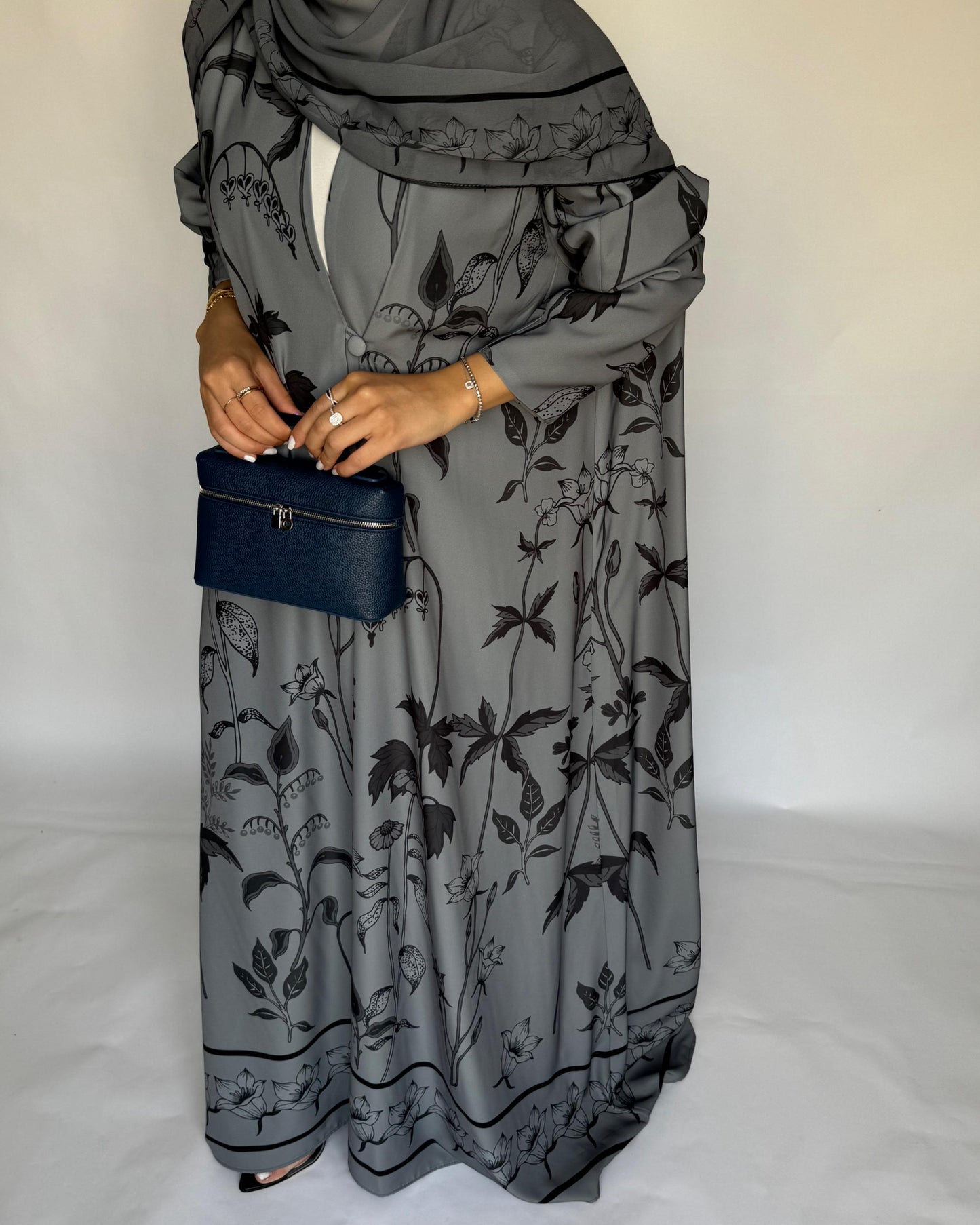 A382 - Gray Pattern A-Cut Summery Daily Abaya