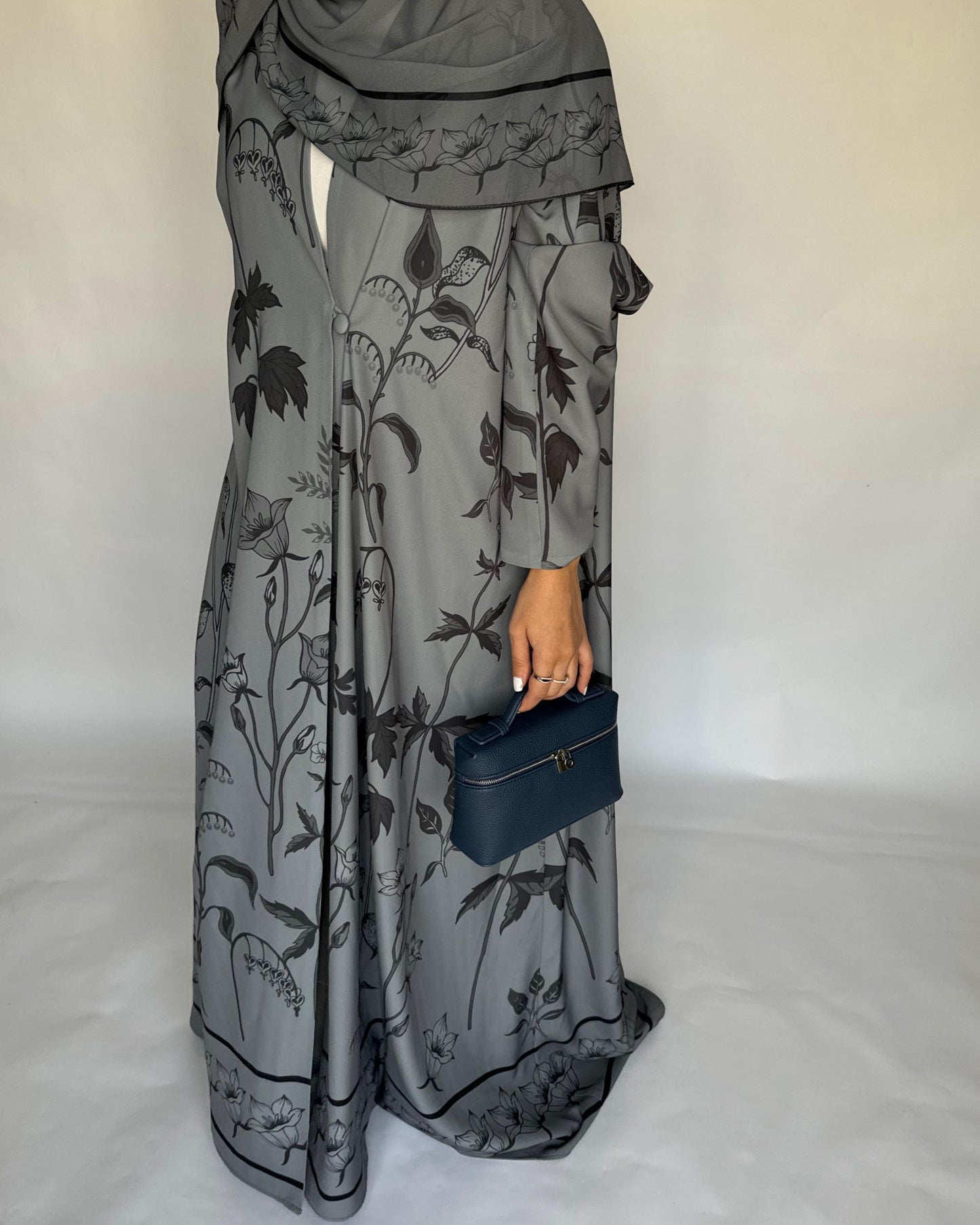 A382 - Gray Pattern A-Cut Summery Daily Abaya