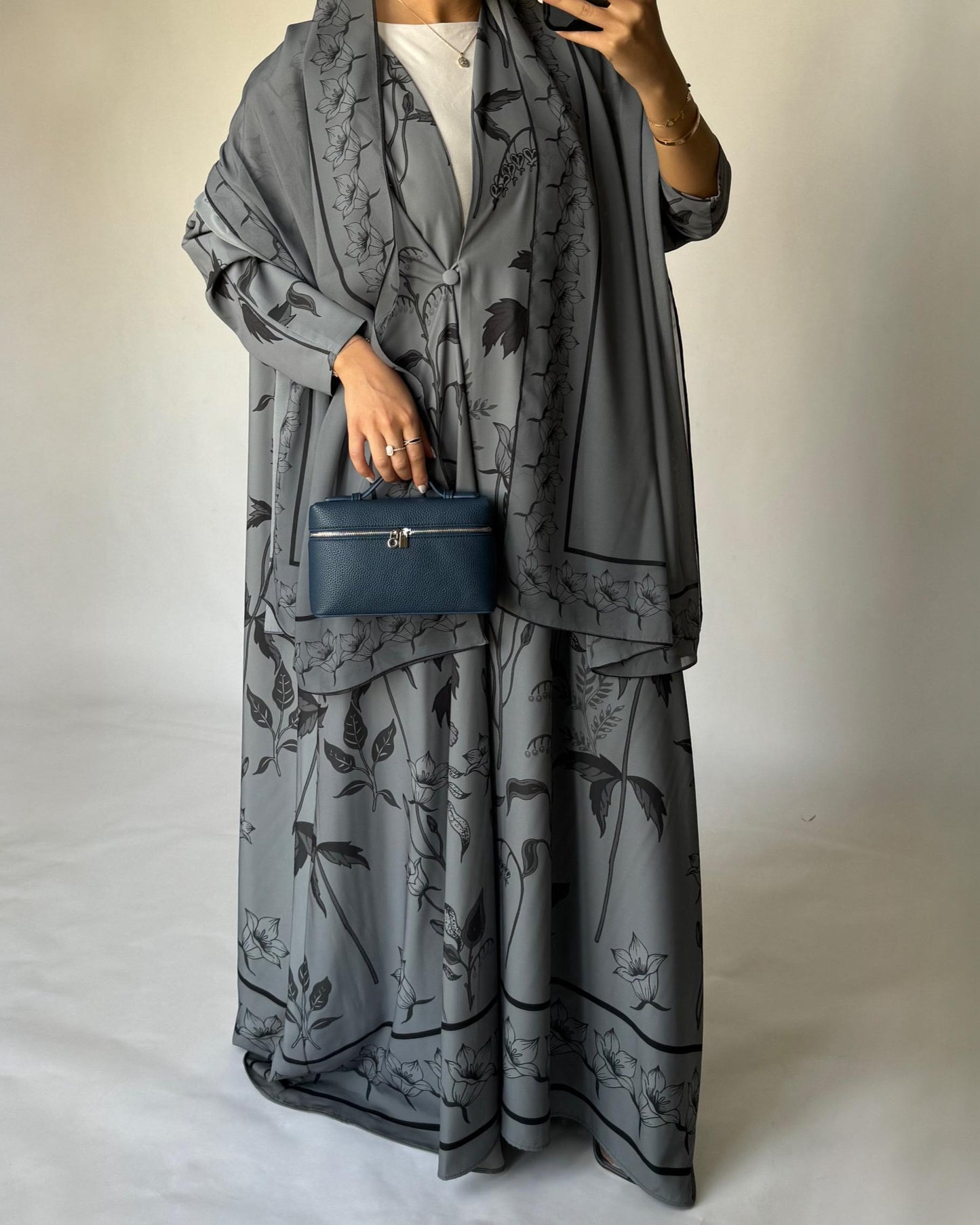 A382 - Gray Pattern A-Cut Summery Daily Abaya