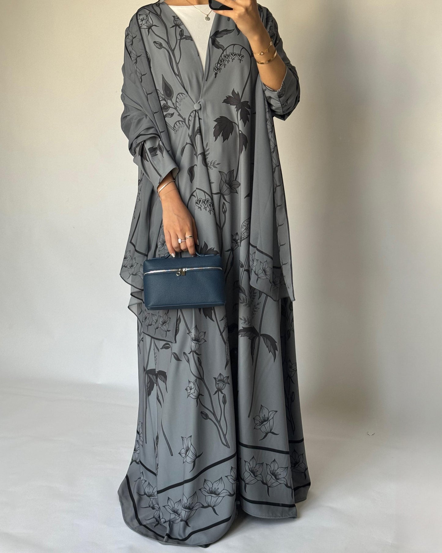 A382 - Gray Pattern A-Cut Summery Daily Abaya