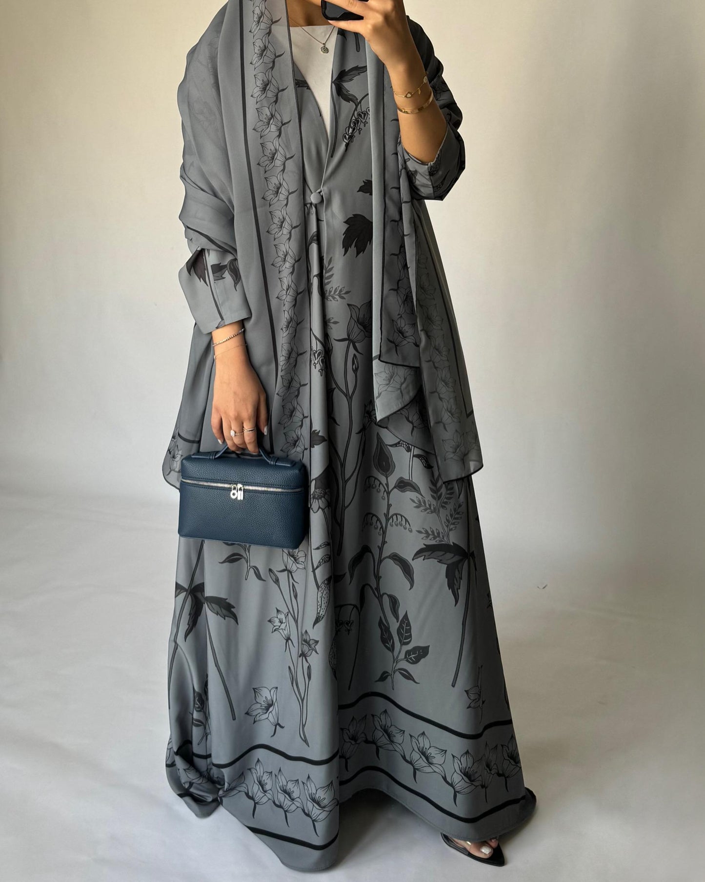 A382 - Gray Pattern A-Cut Summery Daily Abaya