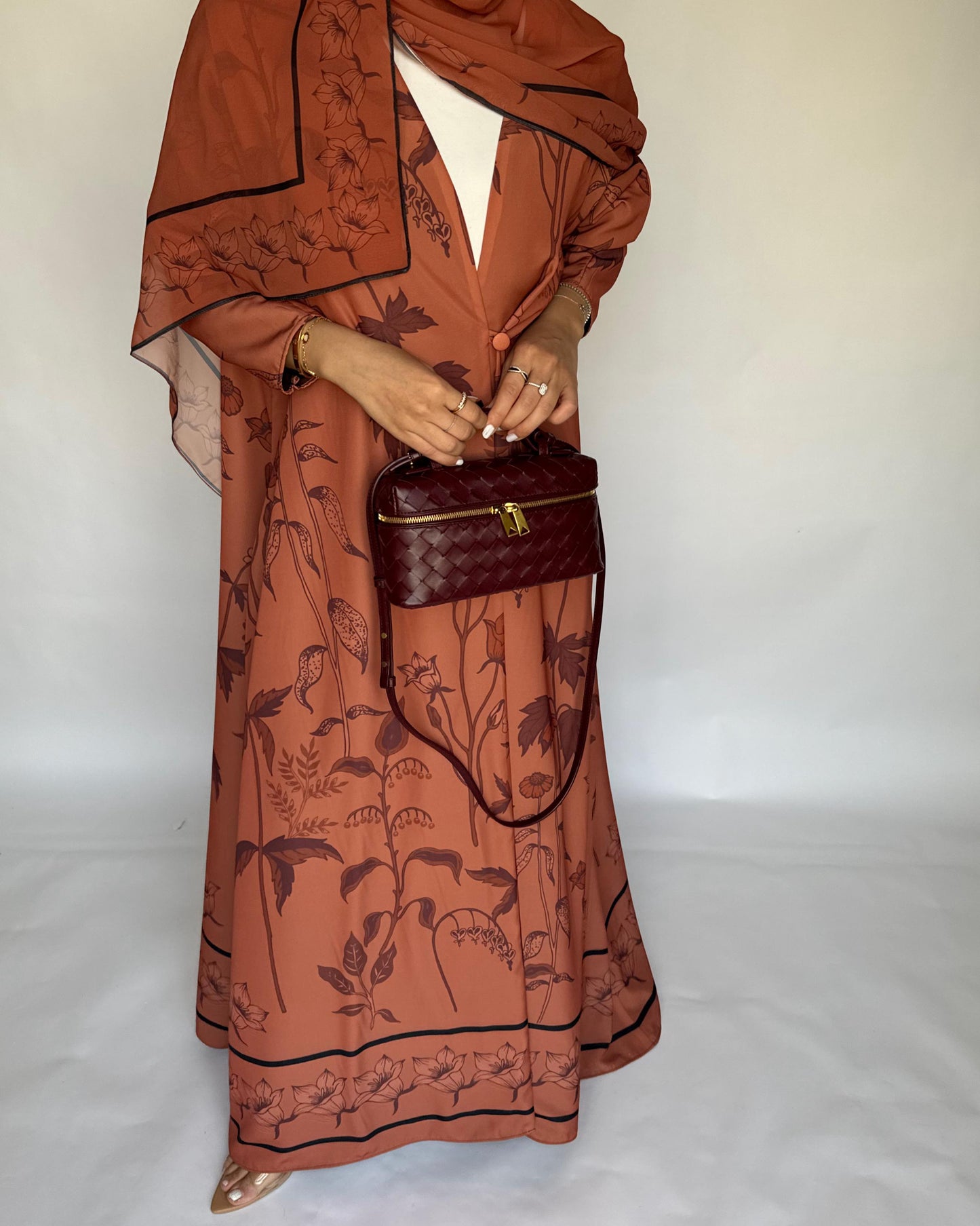 A379 - Burnt Orange Pattern A-Cut Summery Daily Abaya