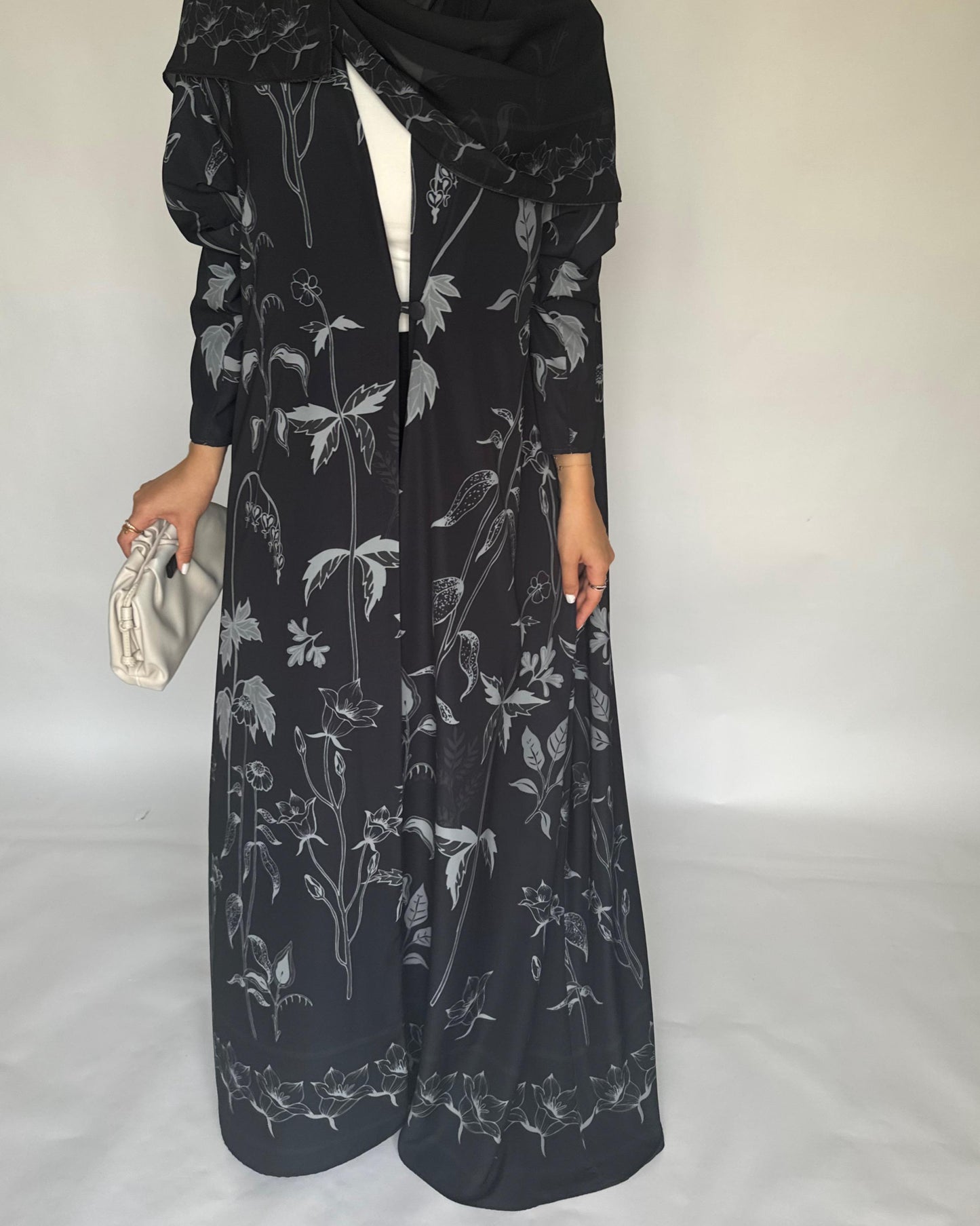 A383 - Black Pattern A-Cut Summery Daily Abaya
